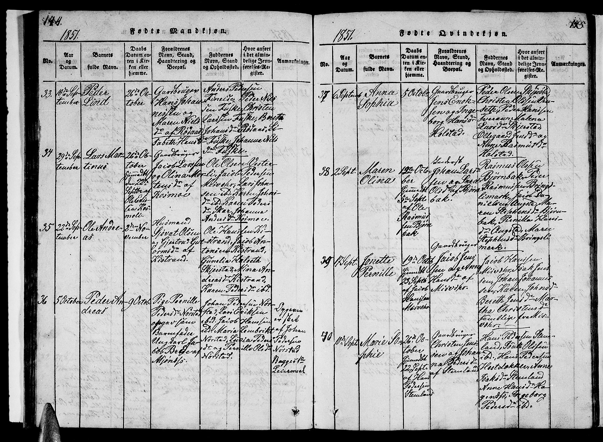 Ministerialprotokoller, klokkerbøker og fødselsregistre - Nordland, AV/SAT-A-1459/852/L0752: Klokkerbok nr. 852C03, 1840-1855, s. 144-145