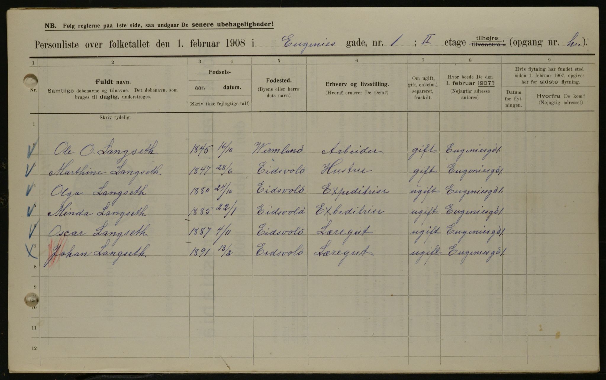 OBA, Kommunal folketelling 1.2.1908 for Kristiania kjøpstad, 1908, s. 20603