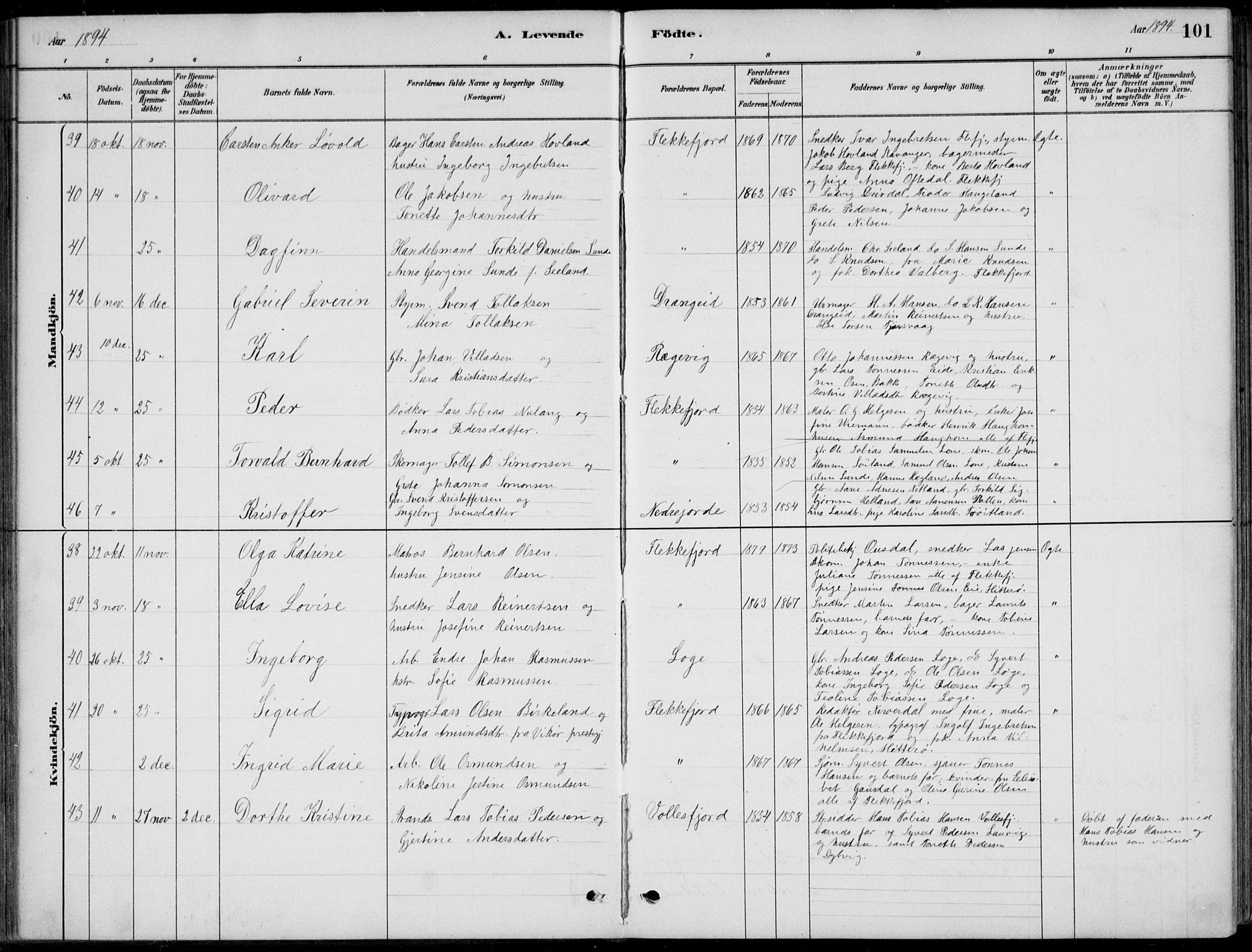 Flekkefjord sokneprestkontor, AV/SAK-1111-0012/F/Fb/Fbc/L0007: Klokkerbok nr. B 7, 1880-1902, s. 101