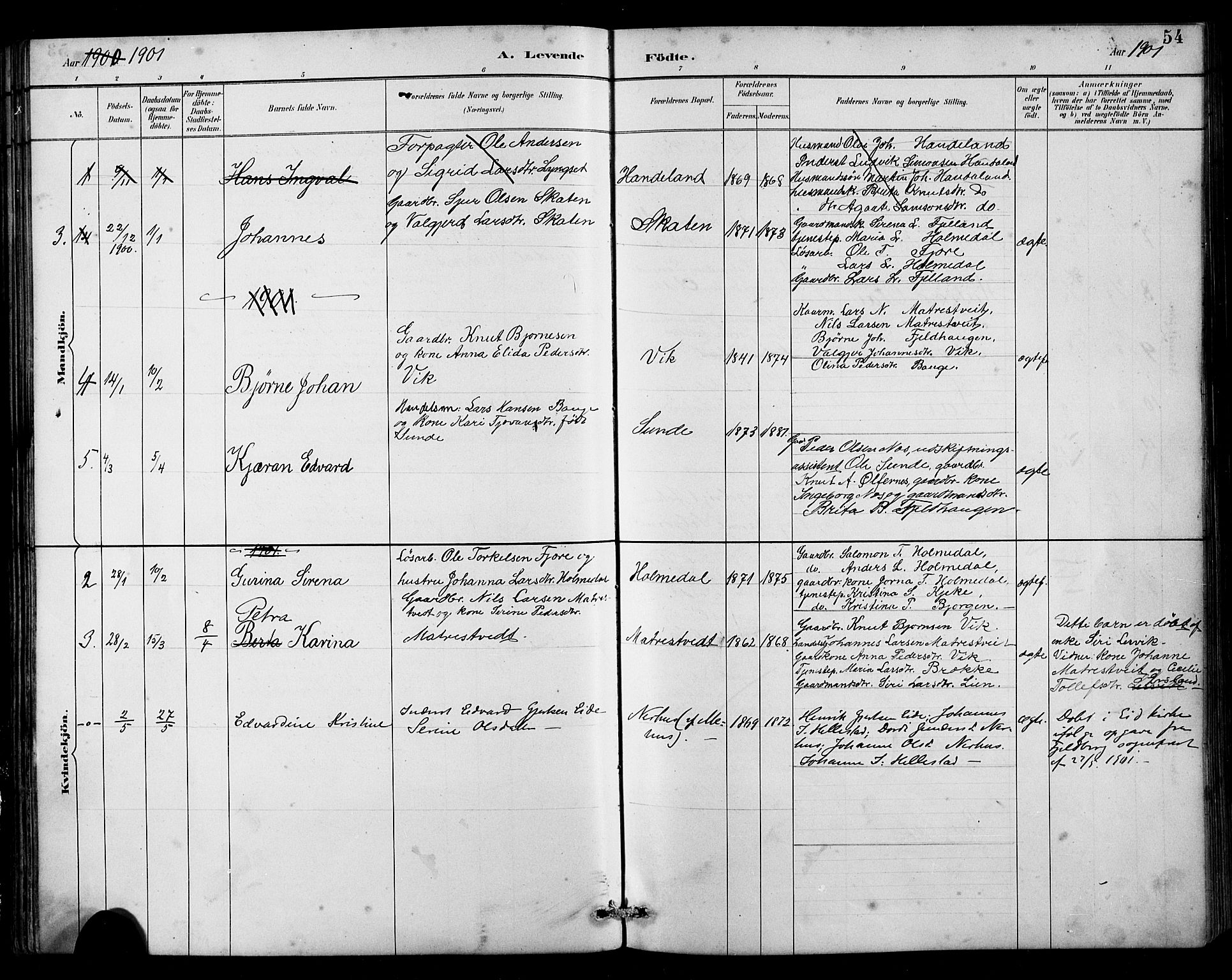 Husnes Sokneprestembete, AV/SAB-A-75901/H/Hab: Klokkerbok nr. B 2, 1884-1914, s. 54