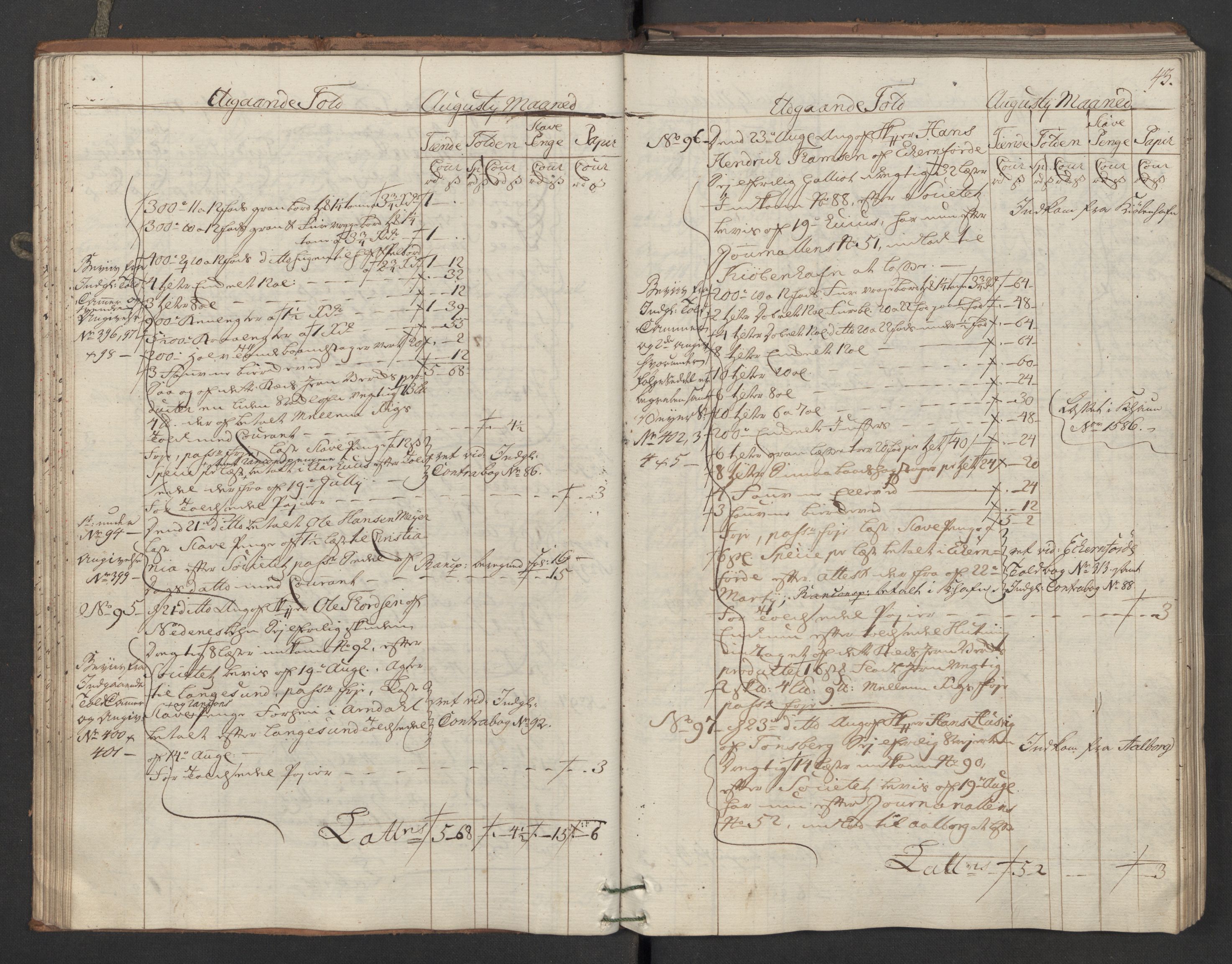 Generaltollkammeret, tollregnskaper, AV/RA-EA-5490/R05/L0039/0001: Tollregnskaper Moss, Son, Krokstad / Utgående hovedtollbok, 1762, s. 42b-43a