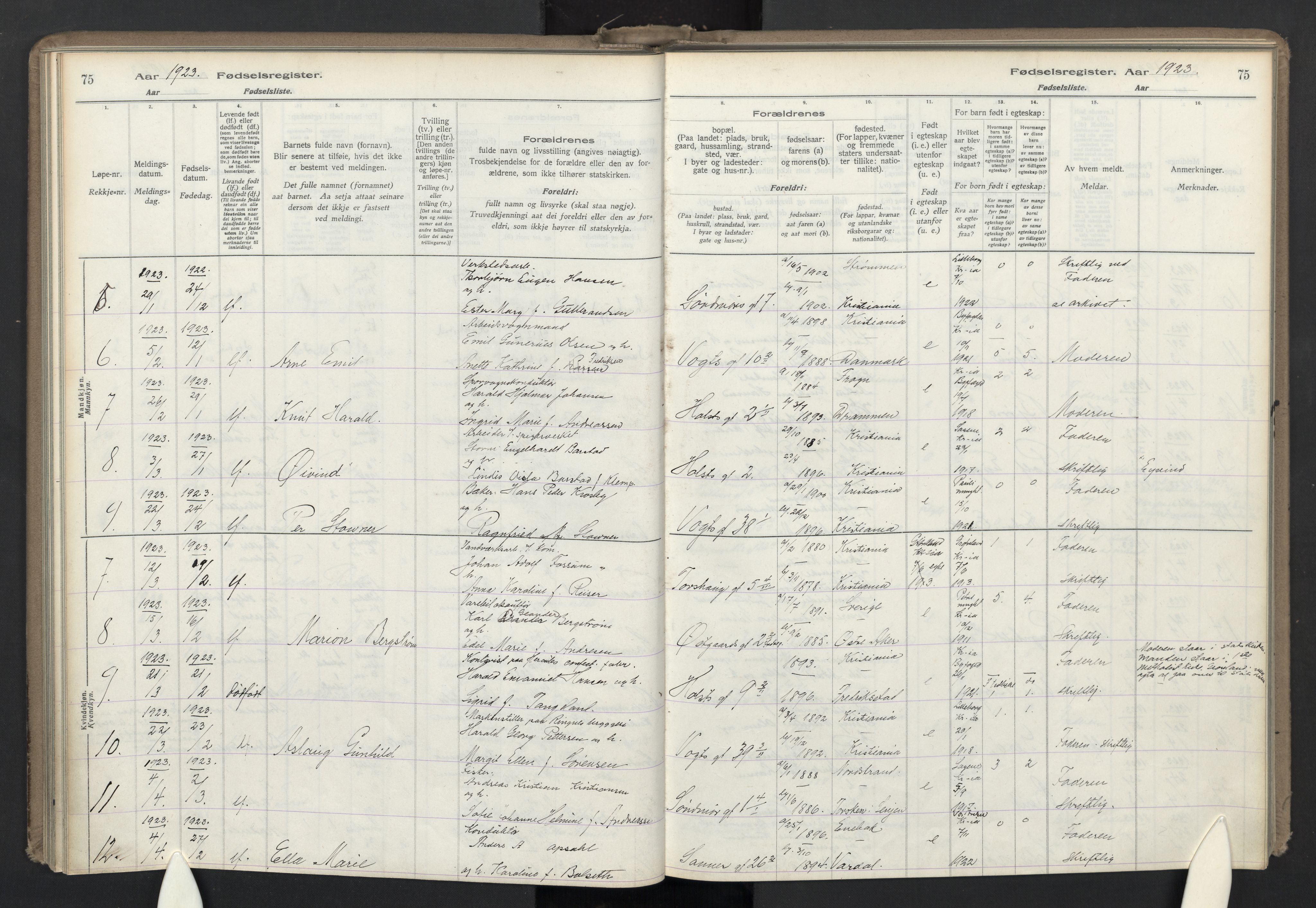 Lilleborg prestekontor Kirkebøker, AV/SAO-A-10343a/J/L0001: Fødselsregister nr. 1, 1917-1944, s. 75