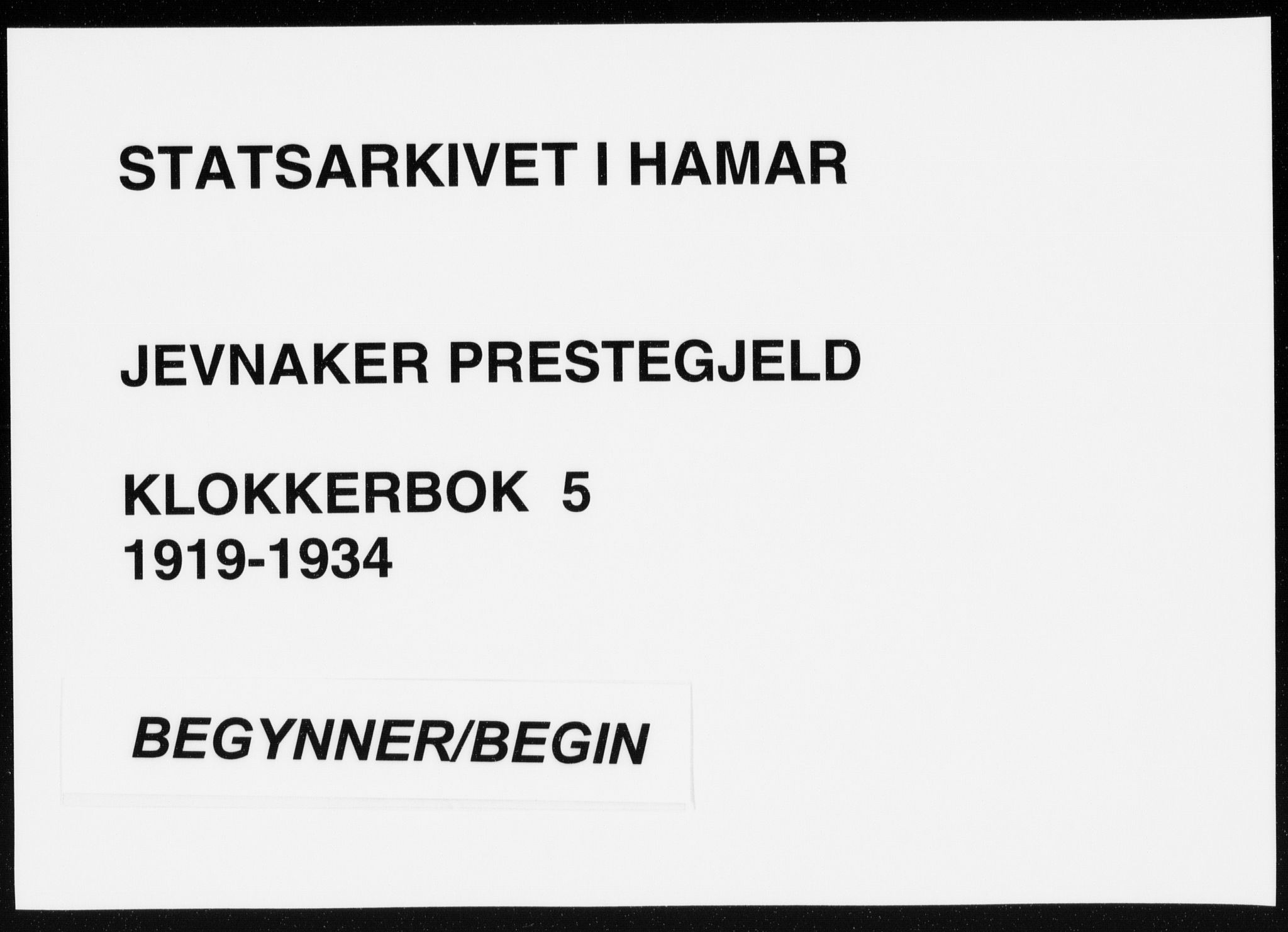Jevnaker prestekontor, SAH/PREST-116/H/Ha/Hab/L0005: Klokkerbok nr. 5, 1919-1934