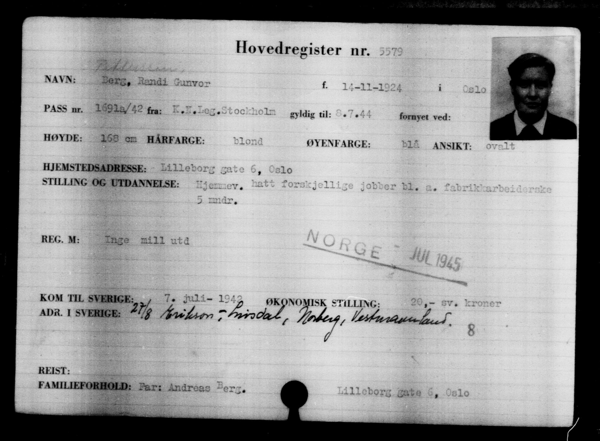 Utenriksstasjonene, Legasjonen i Stockholm, Flyktningkontoret, AV/RA-S-6753/V/Va/L0004: Kjesäterkartoteket, flyktninger med registreringsnr. 3496-6610, 1940-1945, s. 2414