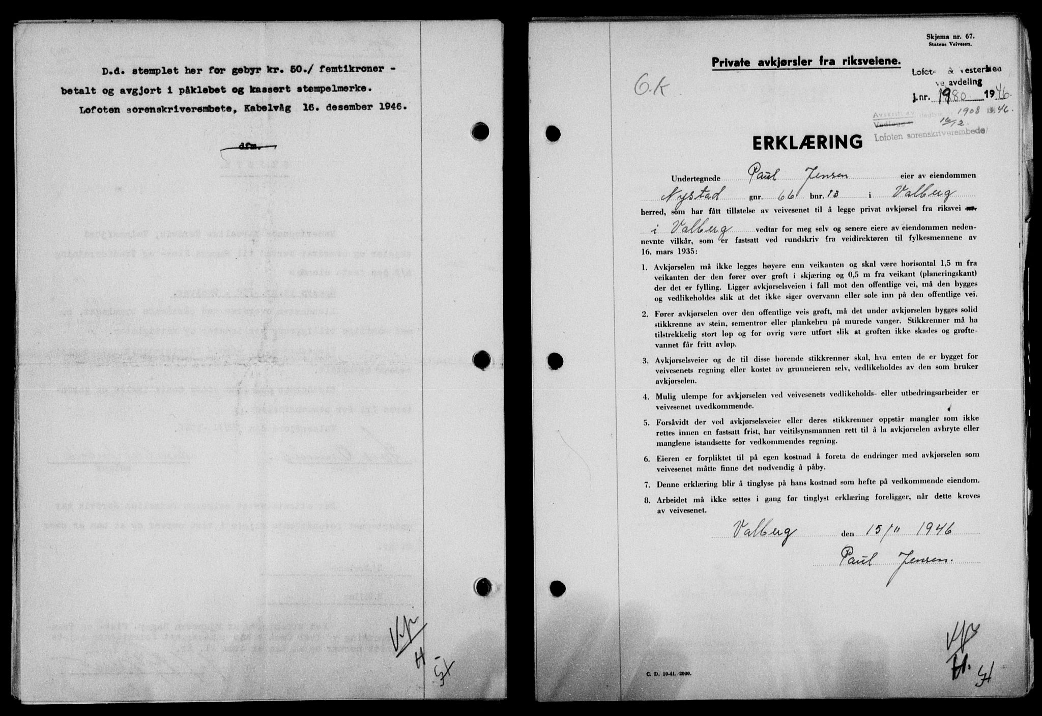 Lofoten sorenskriveri, SAT/A-0017/1/2/2C/L0015a: Pantebok nr. 15a, 1946-1947, Dagboknr: 1908/1946