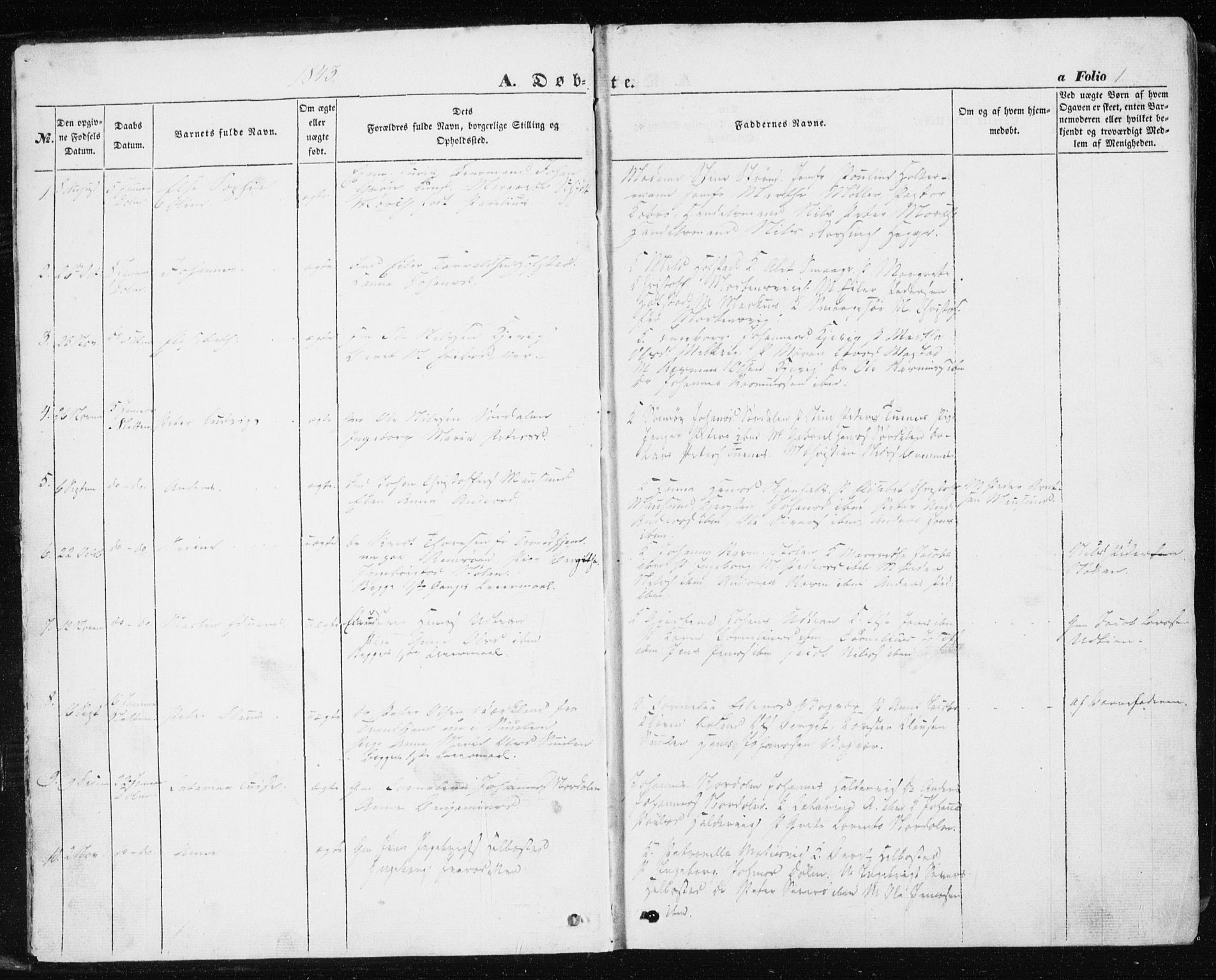 Ministerialprotokoller, klokkerbøker og fødselsregistre - Sør-Trøndelag, SAT/A-1456/634/L0529: Ministerialbok nr. 634A05, 1843-1851, s. 1