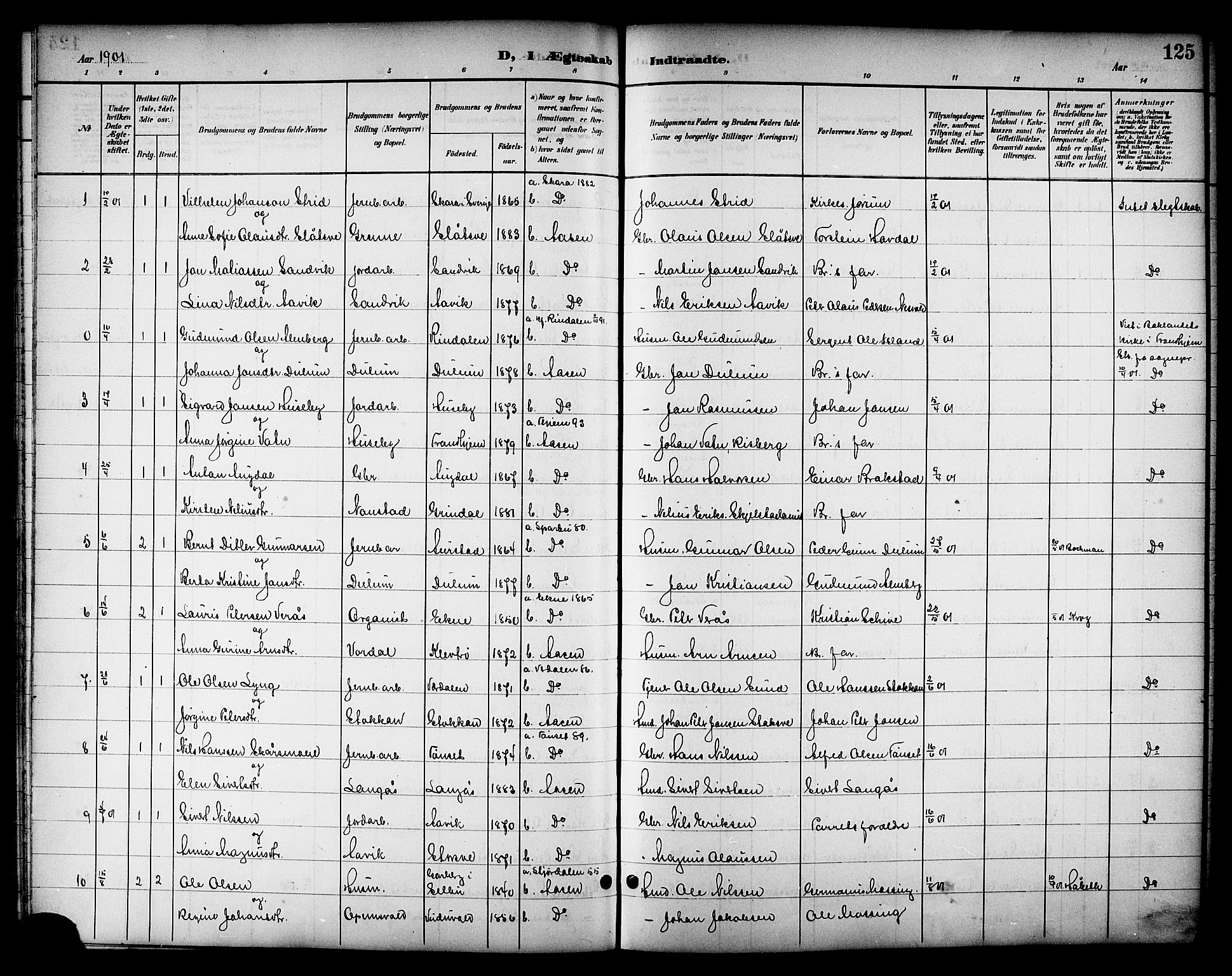 Ministerialprotokoller, klokkerbøker og fødselsregistre - Nord-Trøndelag, AV/SAT-A-1458/714/L0135: Klokkerbok nr. 714C04, 1899-1918, s. 125