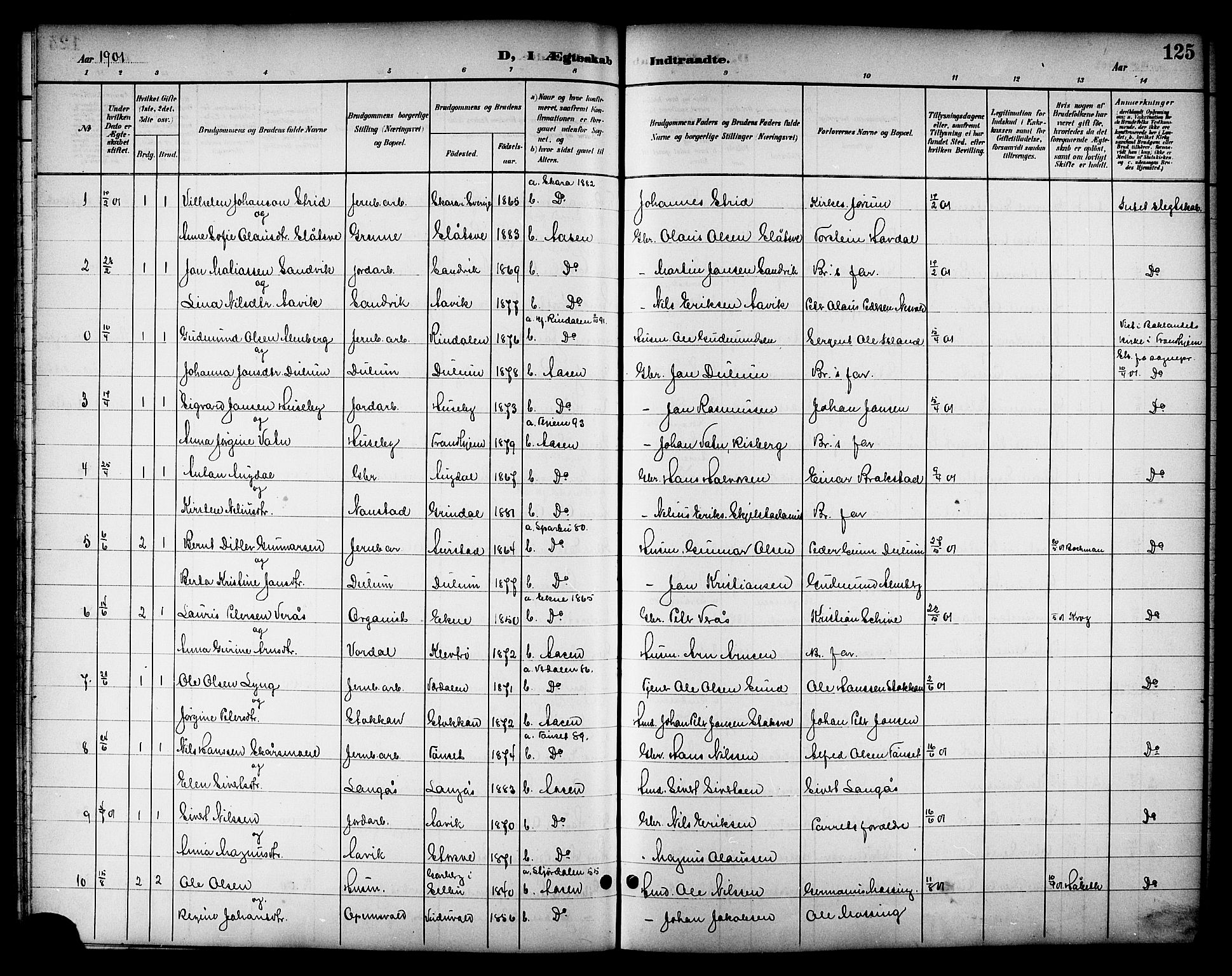 Ministerialprotokoller, klokkerbøker og fødselsregistre - Nord-Trøndelag, SAT/A-1458/714/L0135: Klokkerbok nr. 714C04, 1899-1918, s. 125