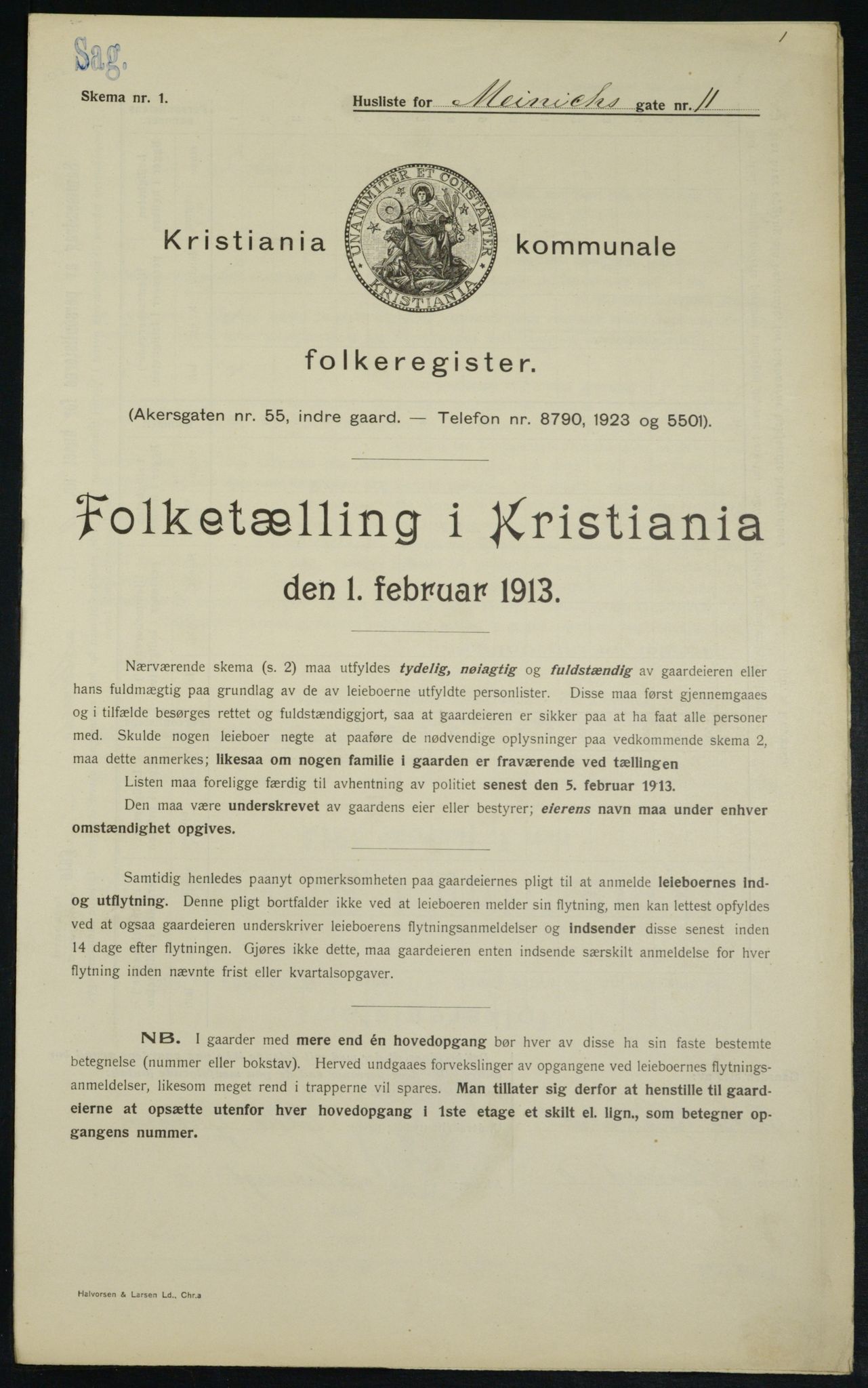 OBA, Kommunal folketelling 1.2.1913 for Kristiania, 1913, s. 64838
