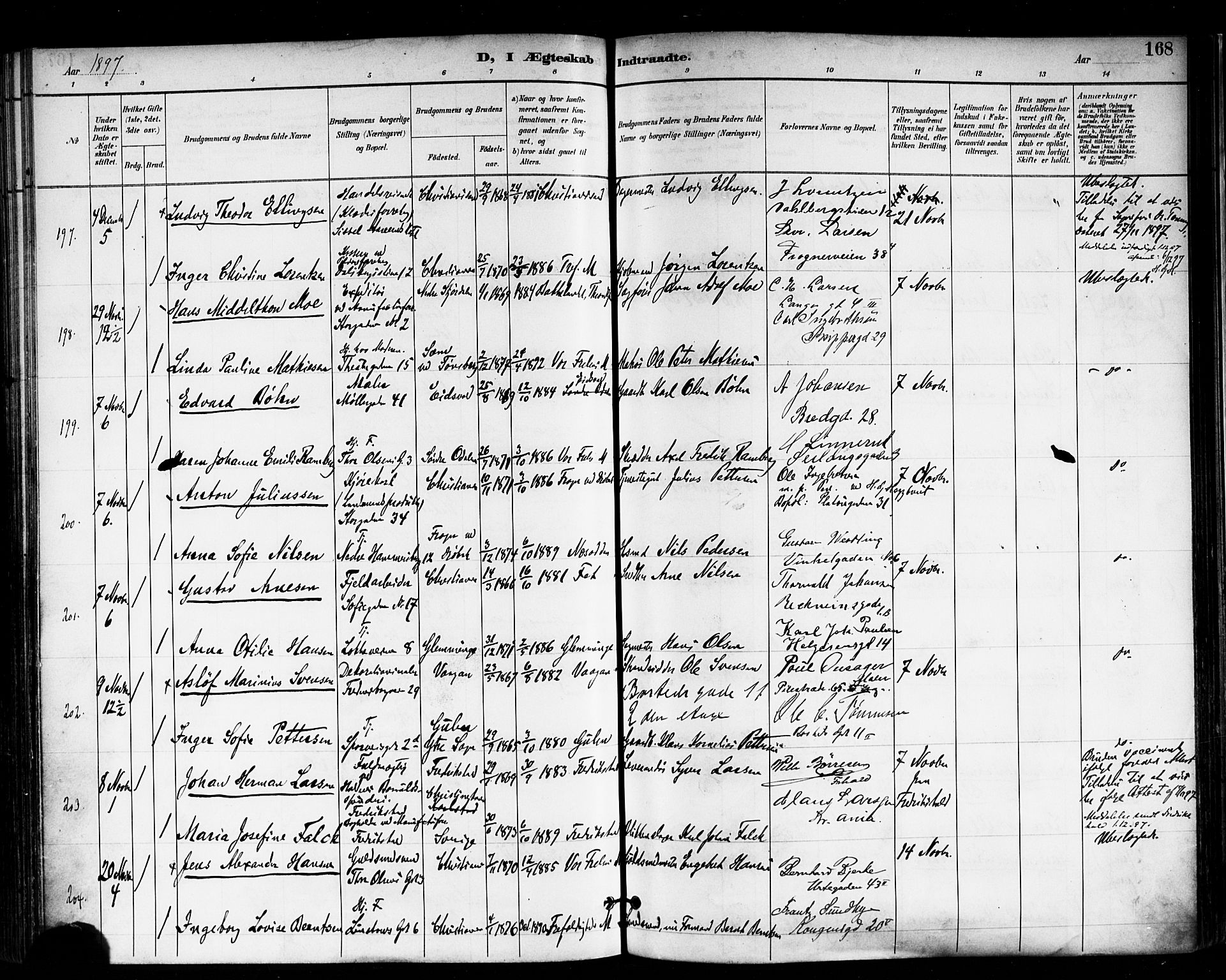 Trefoldighet prestekontor Kirkebøker, AV/SAO-A-10882/F/Fc/L0004: Ministerialbok nr. III 4, 1891-1900, s. 168