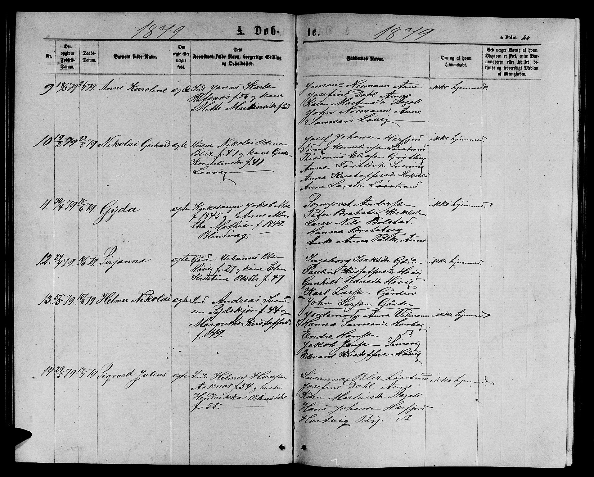 Ministerialprotokoller, klokkerbøker og fødselsregistre - Sør-Trøndelag, AV/SAT-A-1456/656/L0695: Klokkerbok nr. 656C01, 1867-1889, s. 44