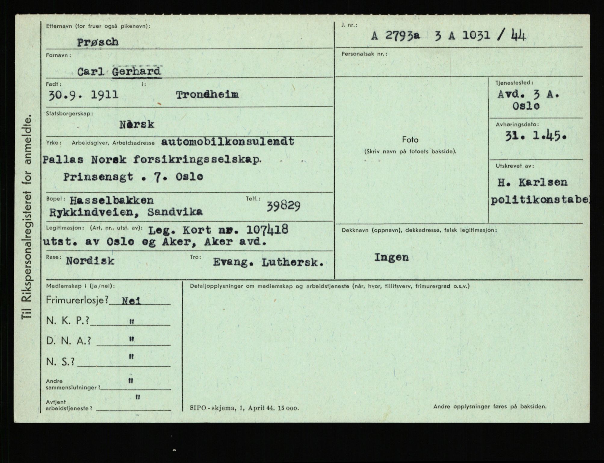 Statspolitiet - Hovedkontoret / Osloavdelingen, AV/RA-S-1329/C/Ca/L0012: Oanæs - Quistgaard	, 1943-1945, s. 4914