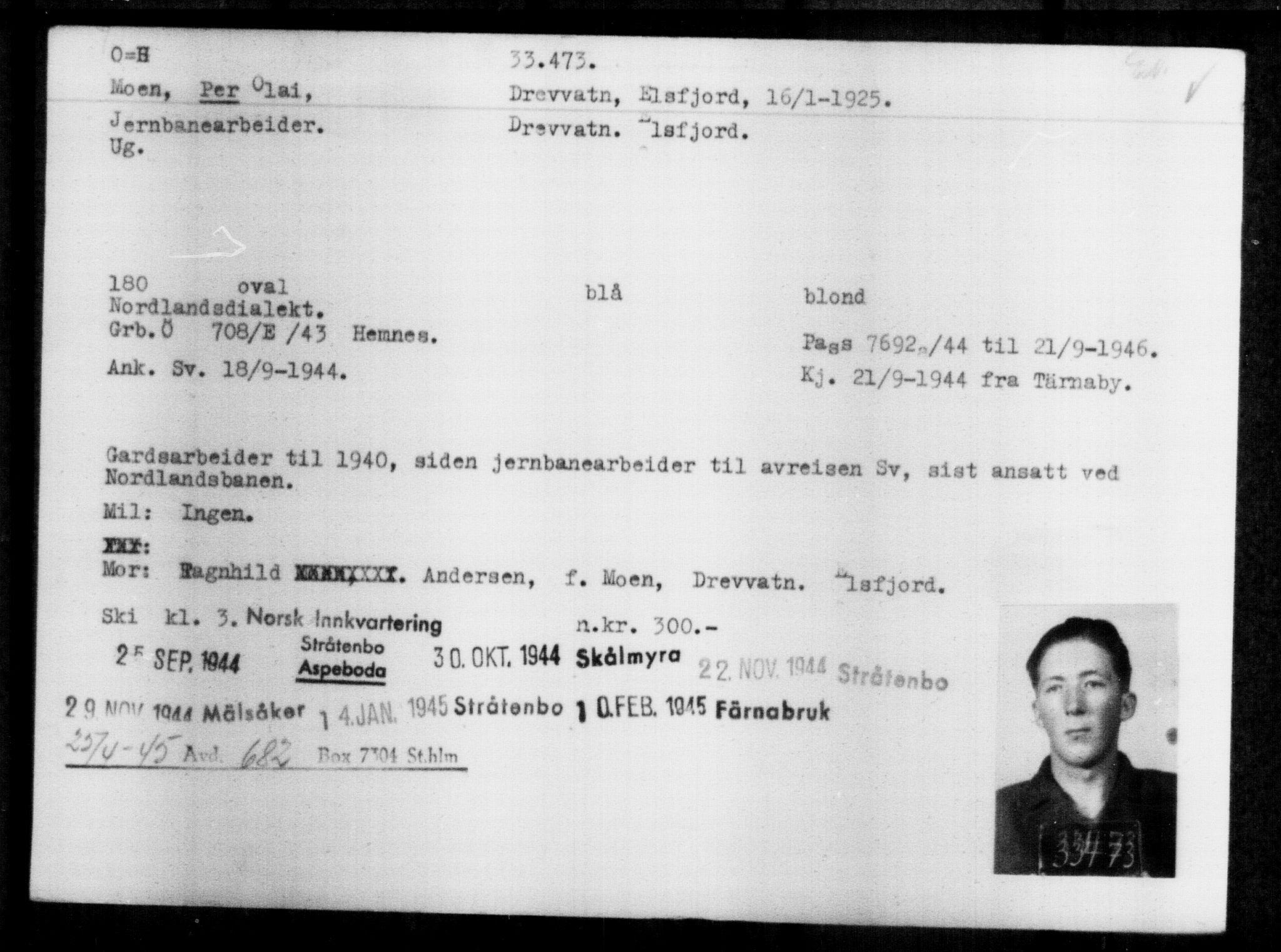Utenriksstasjonene, Legasjonen i Stockholm, Flyktningkontoret, AV/RA-S-6753/V/Va/L0013: Kjesäterkartoteket, flyktninger med registreringsnr. 31500-34731, 1940-1945, s. 2079