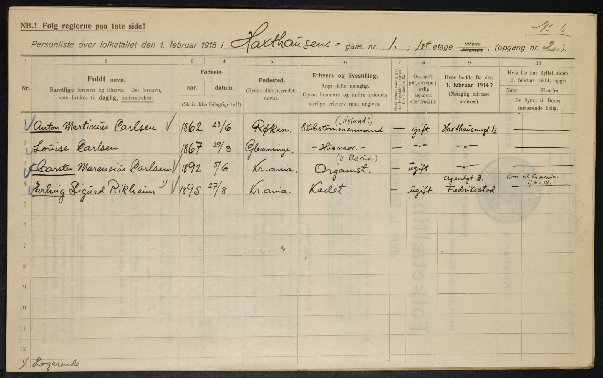 OBA, Kommunal folketelling 1.2.1915 for Kristiania, 1915, s. 35116