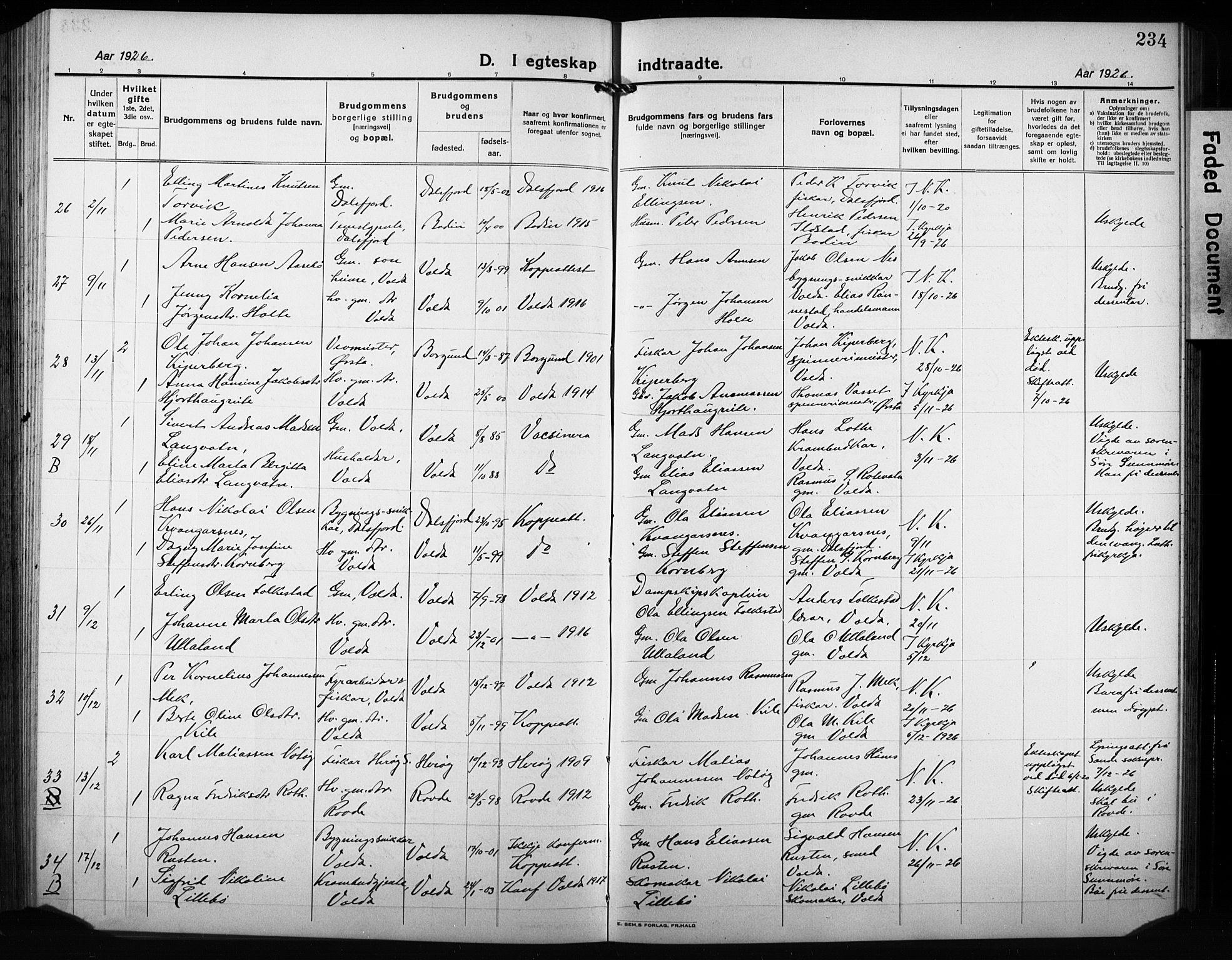 Ministerialprotokoller, klokkerbøker og fødselsregistre - Møre og Romsdal, AV/SAT-A-1454/511/L0160: Klokkerbok nr. 511C06, 1920-1932, s. 234