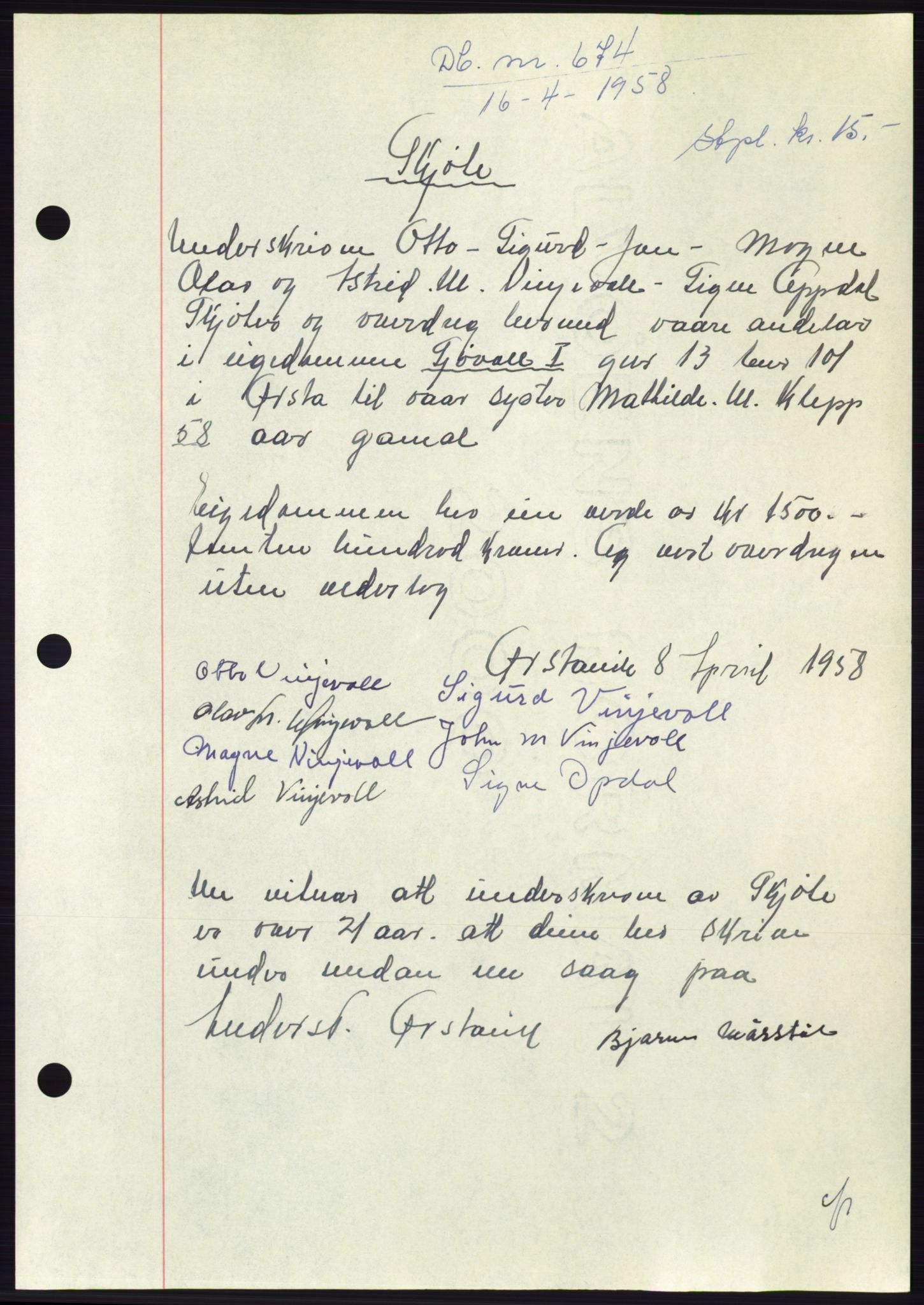 Søre Sunnmøre sorenskriveri, SAT/A-4122/1/2/2C/L0109: Pantebok nr. 35A, 1958-1958, Dagboknr: 674/1958