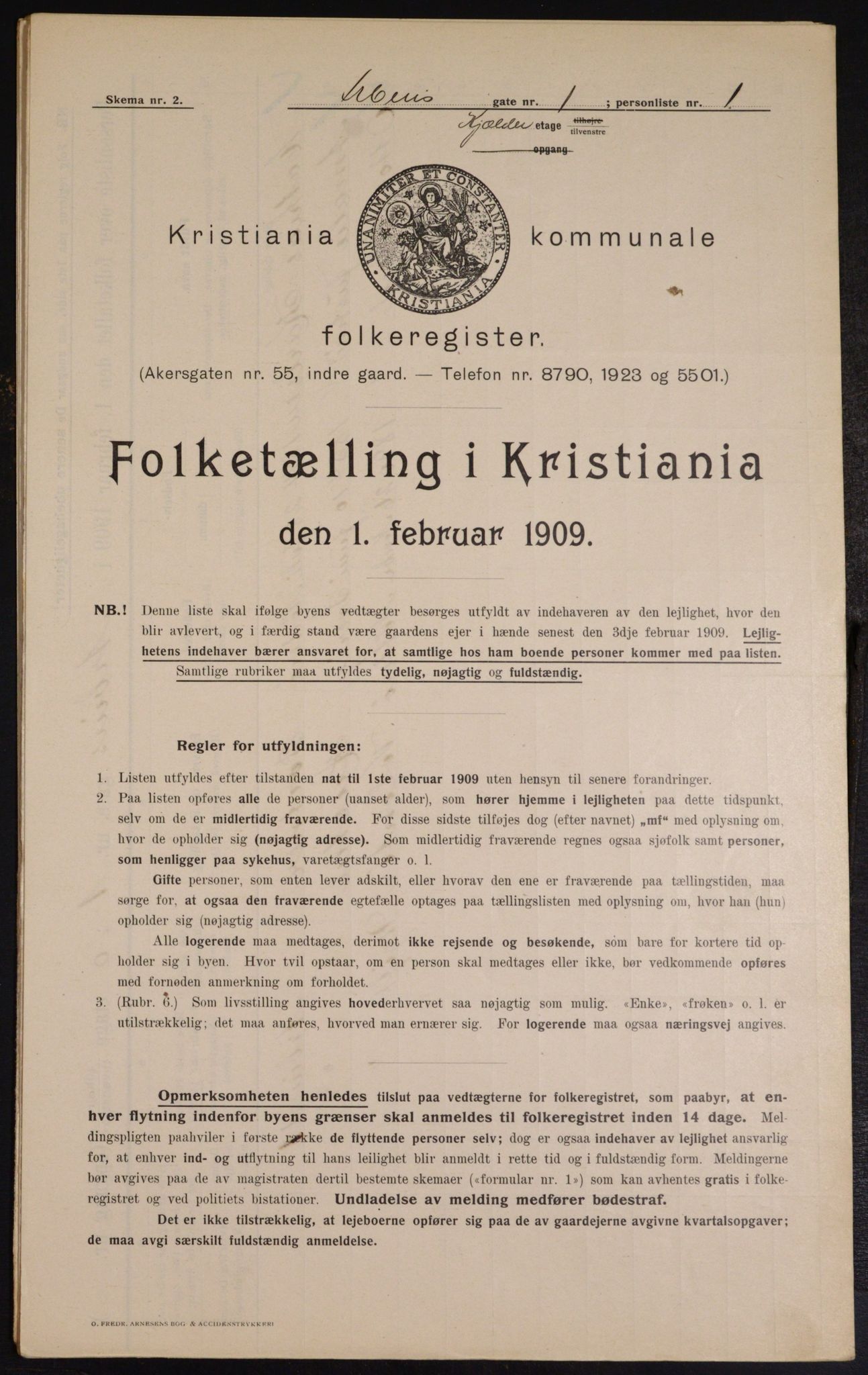 OBA, Kommunal folketelling 1.2.1909 for Kristiania kjøpstad, 1909, s. 1533