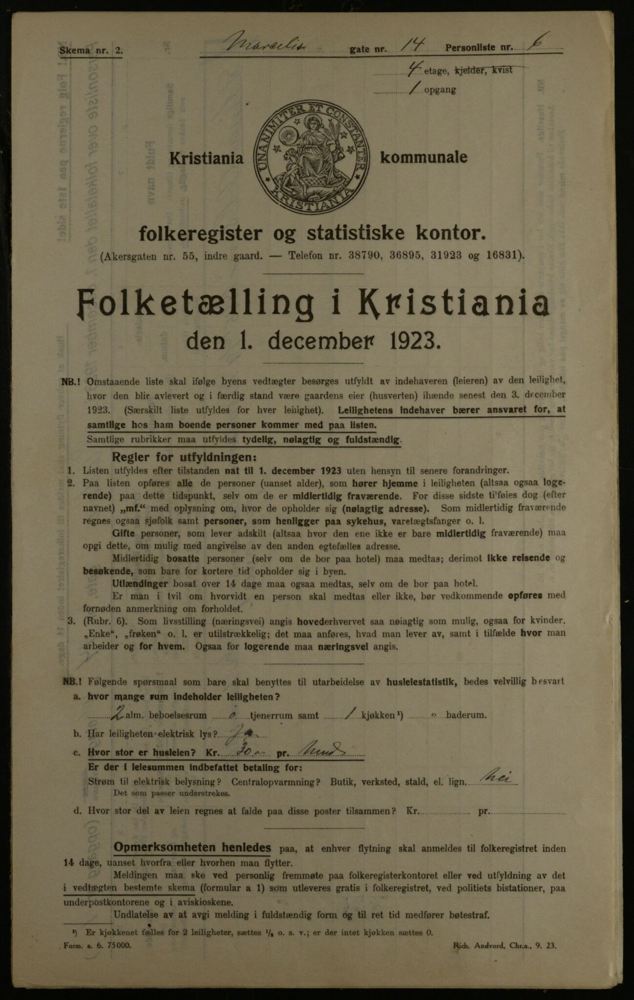 OBA, Kommunal folketelling 1.12.1923 for Kristiania, 1923, s. 88835