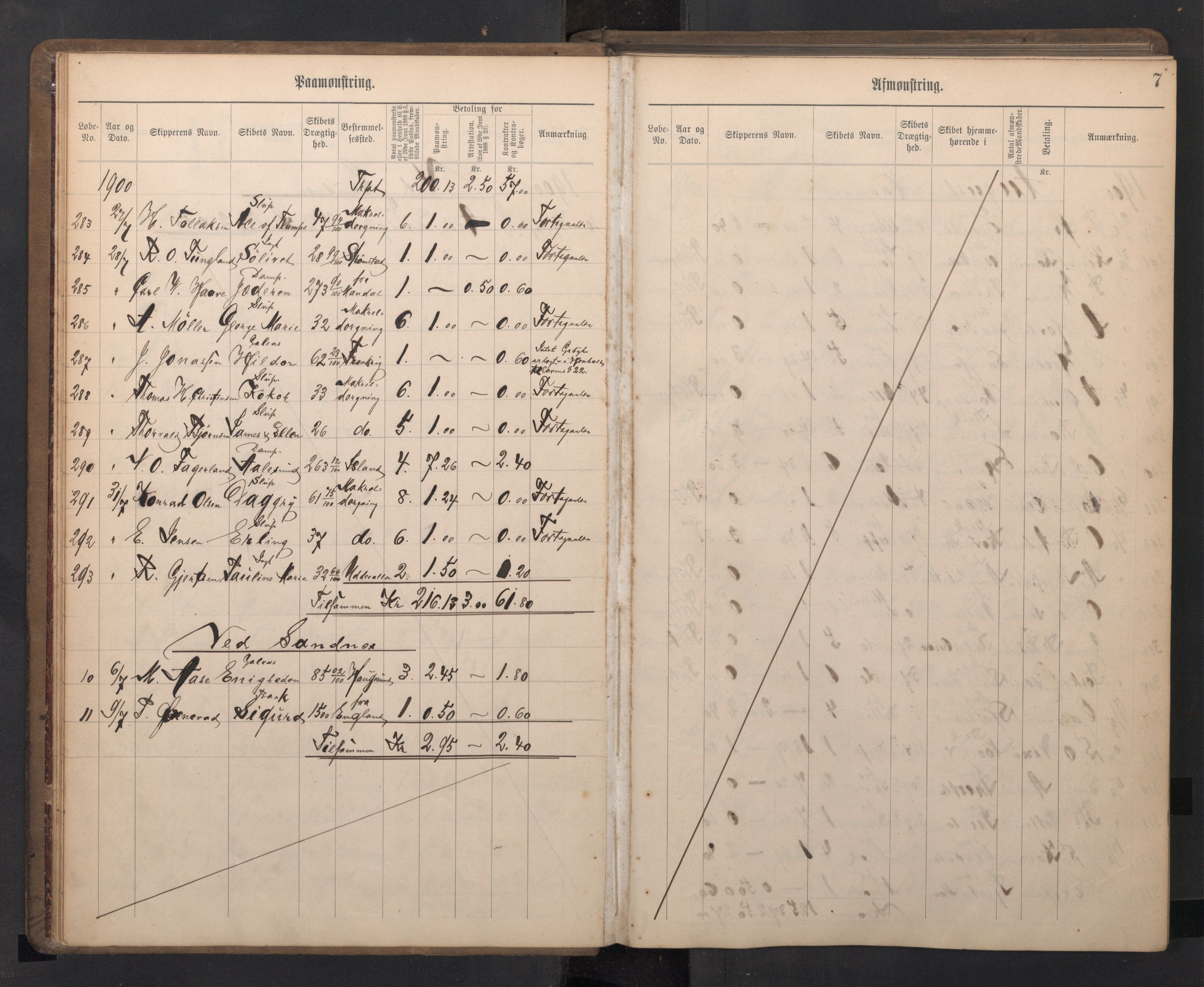 Stavanger sjømannskontor, AV/SAST-A-102006/G/Ga/L0005: Mønstringsjournal, 1900-1908, s. 11