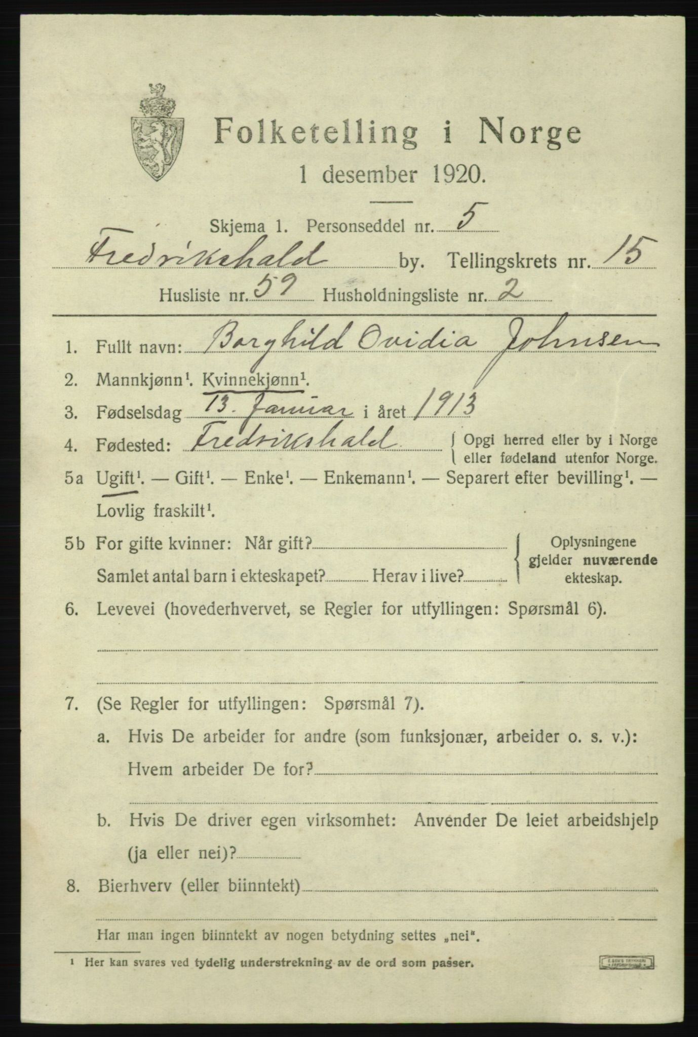 SAO, Folketelling 1920 for 0101 Fredrikshald kjøpstad, 1920, s. 24536