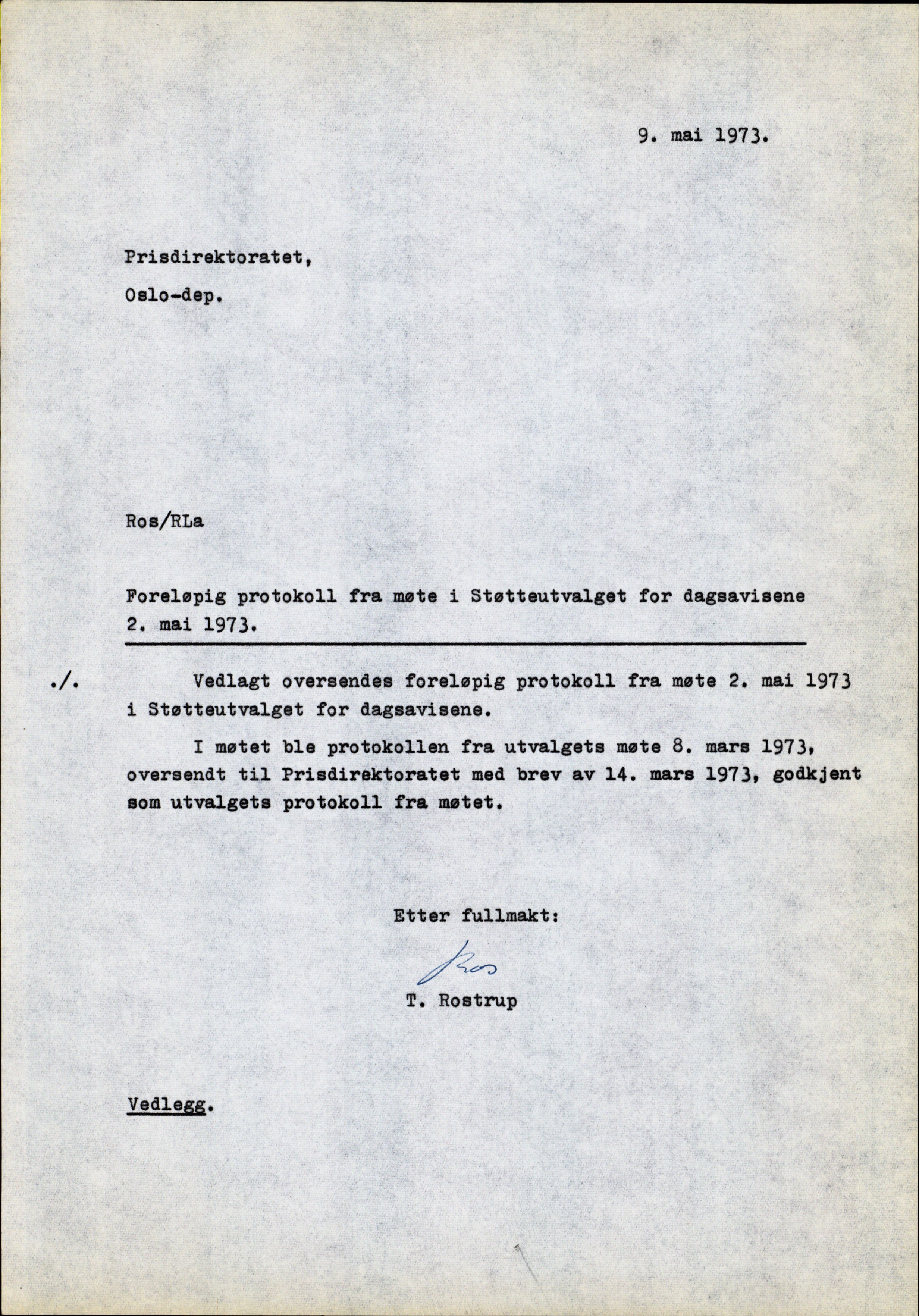 Støtteutvalget for dagsavisene, AV/RA-S-6927/D/Da/L0001/0006: Sakarkiv / Støtteutvalget for dagsavisene. Korrespondanse med Prisdirektoratet, 1969-1974