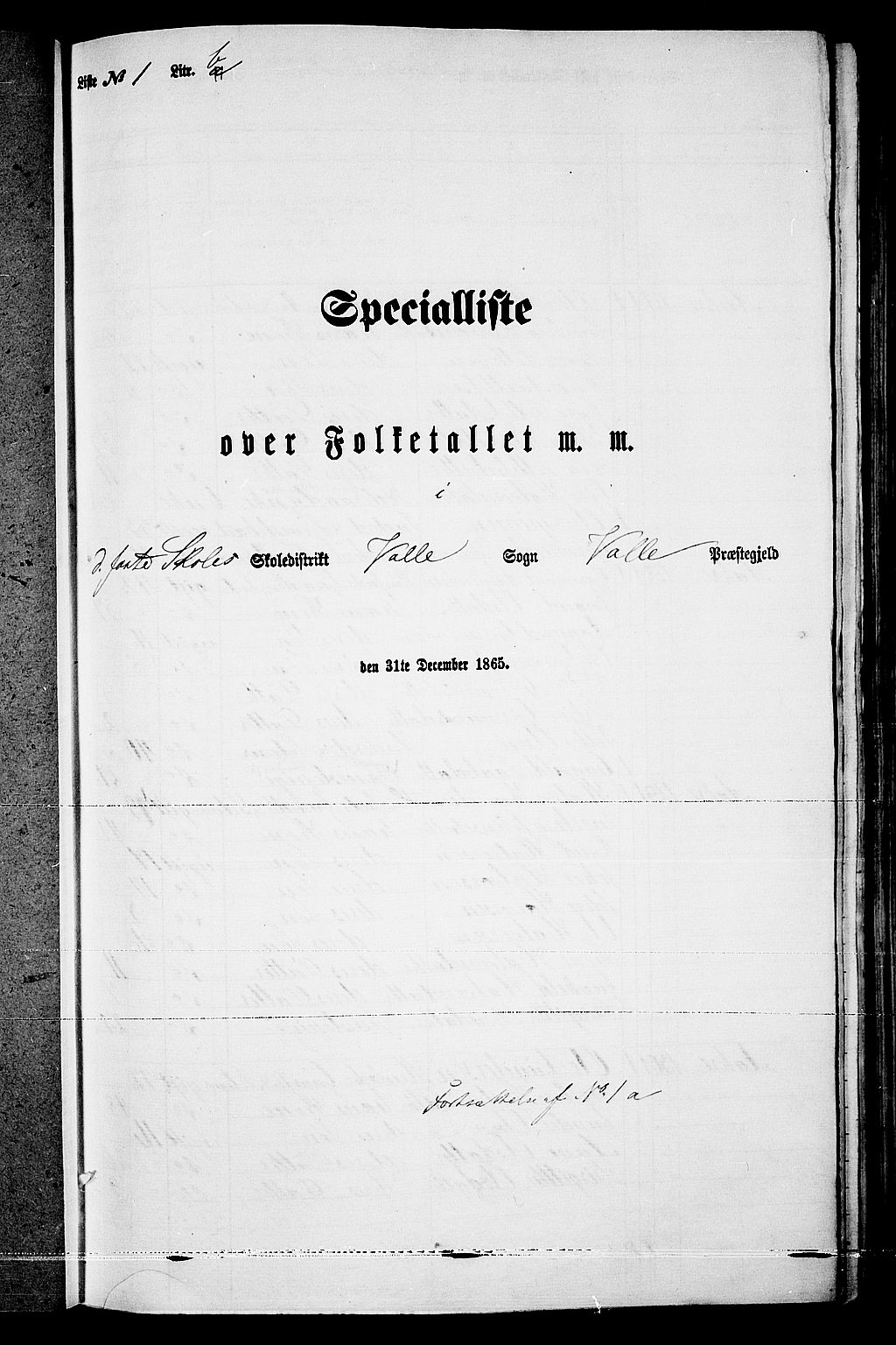 RA, Folketelling 1865 for 0940P Valle prestegjeld, 1865, s. 23