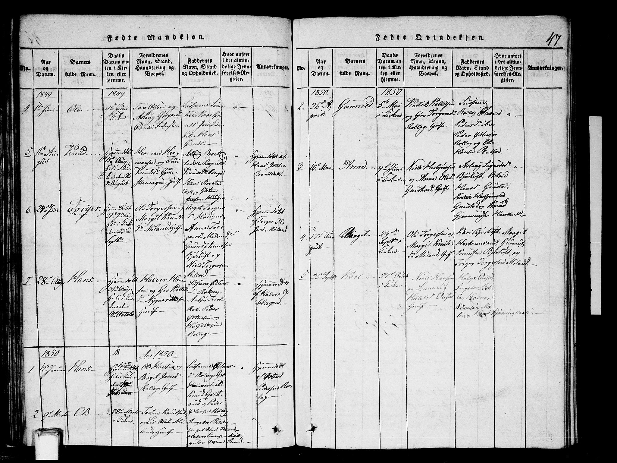 Tinn kirkebøker, AV/SAKO-A-308/G/Gb/L0001: Klokkerbok nr. II 1 /1, 1815-1850, s. 47