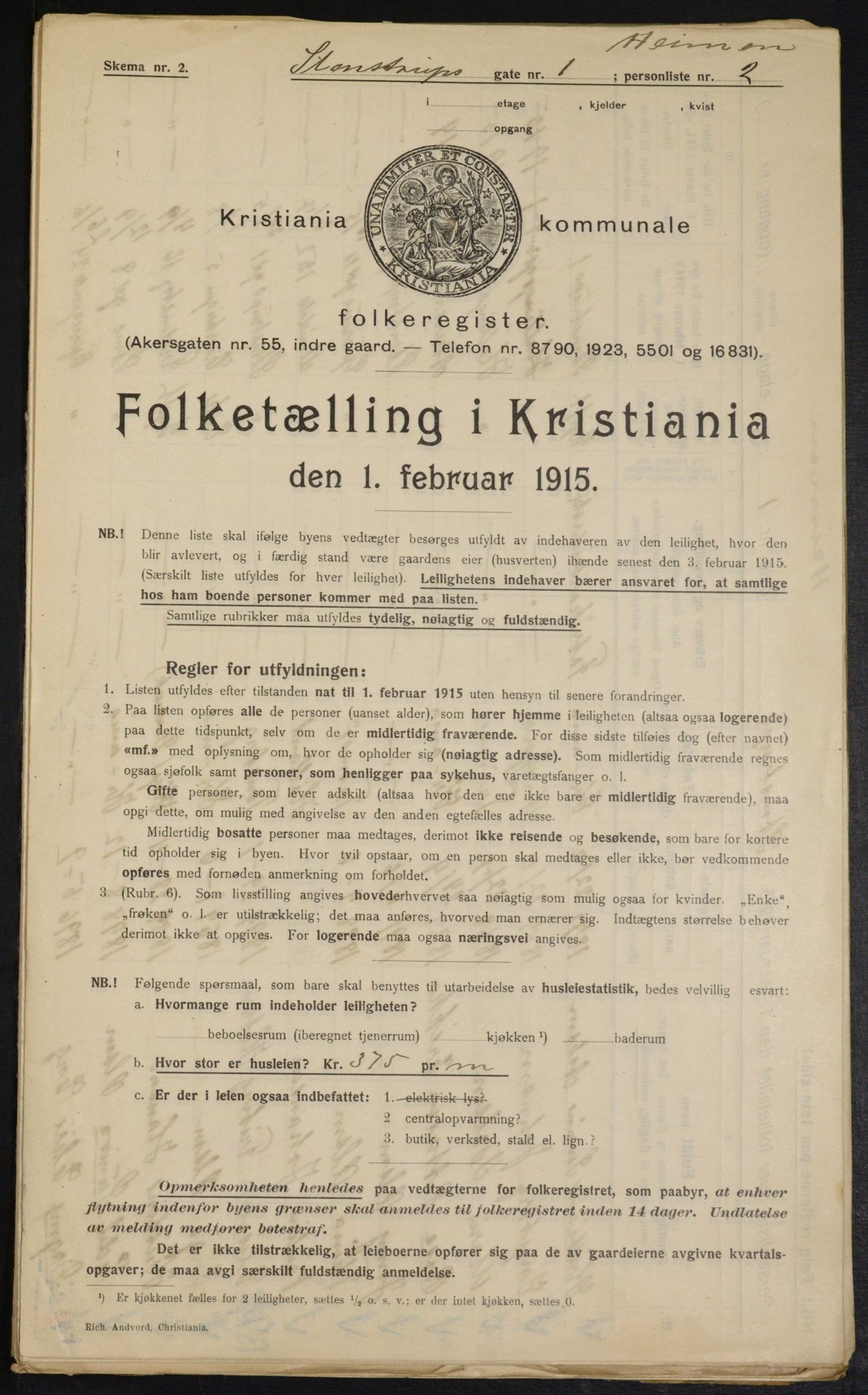 OBA, Kommunal folketelling 1.2.1915 for Kristiania, 1915, s. 100807