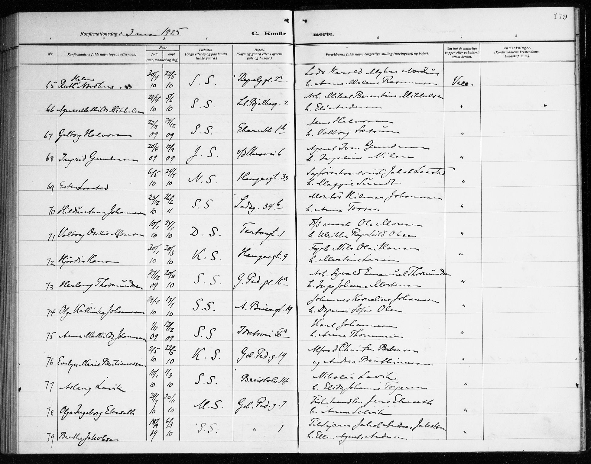 Sandviken Sokneprestembete, AV/SAB-A-77601/H/Ha/L0012: Ministerialbok nr. C 3, 1918-1926, s. 179