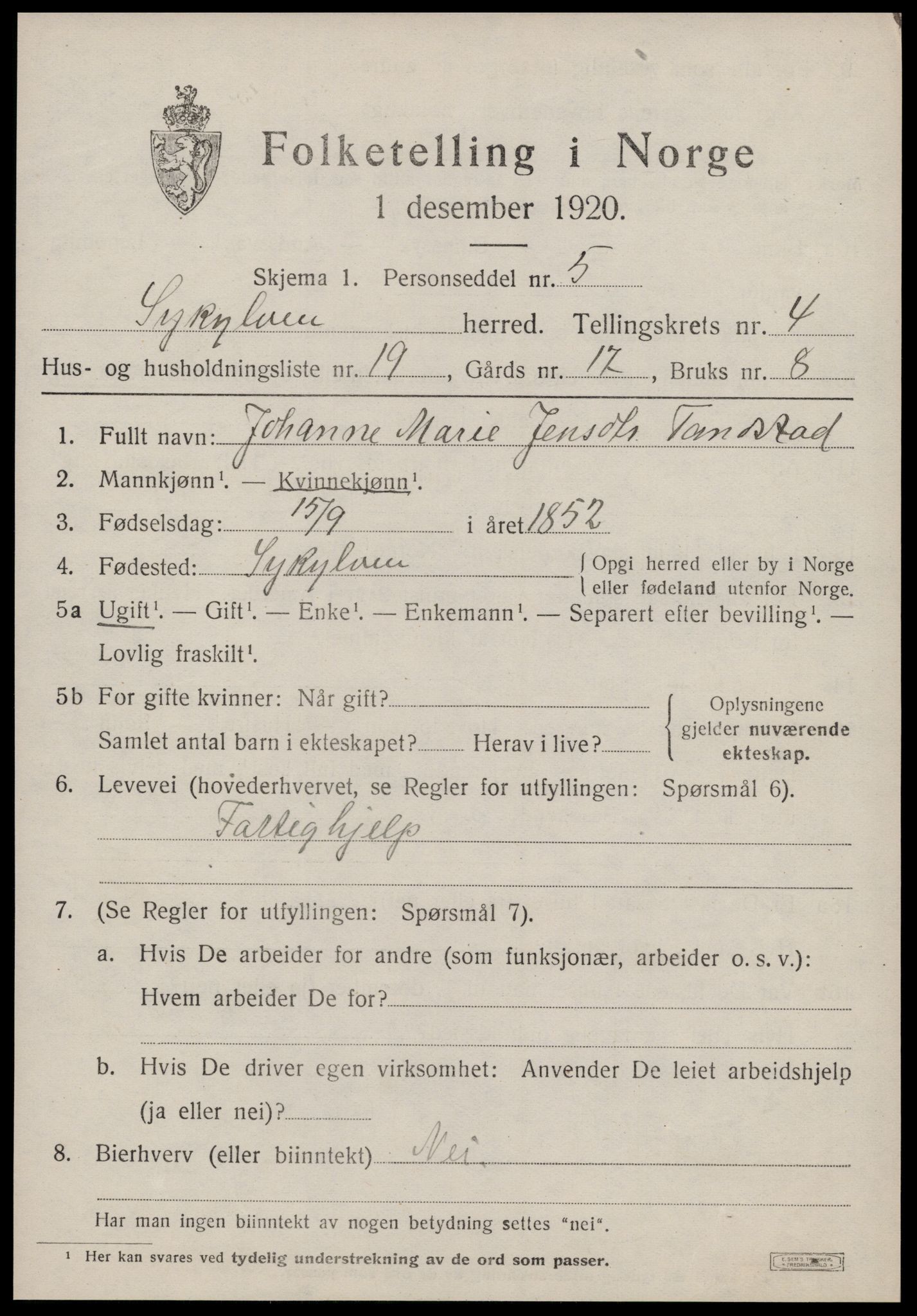 SAT, Folketelling 1920 for 1528 Sykkylven herred, 1920, s. 3025