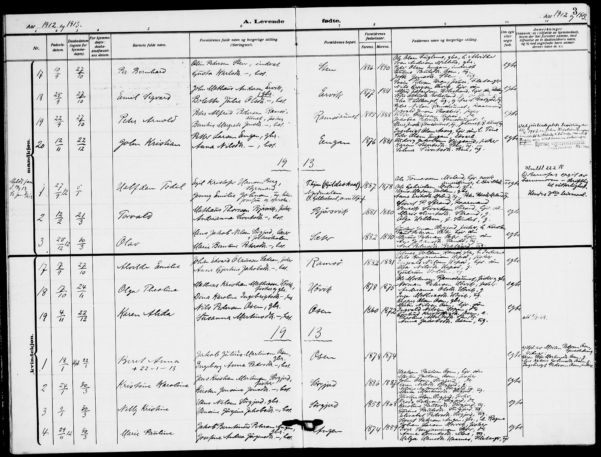 Ministerialprotokoller, klokkerbøker og fødselsregistre - Sør-Trøndelag, AV/SAT-A-1456/658/L0724: Ministerialbok nr. 658A03, 1912-1924, s. 3