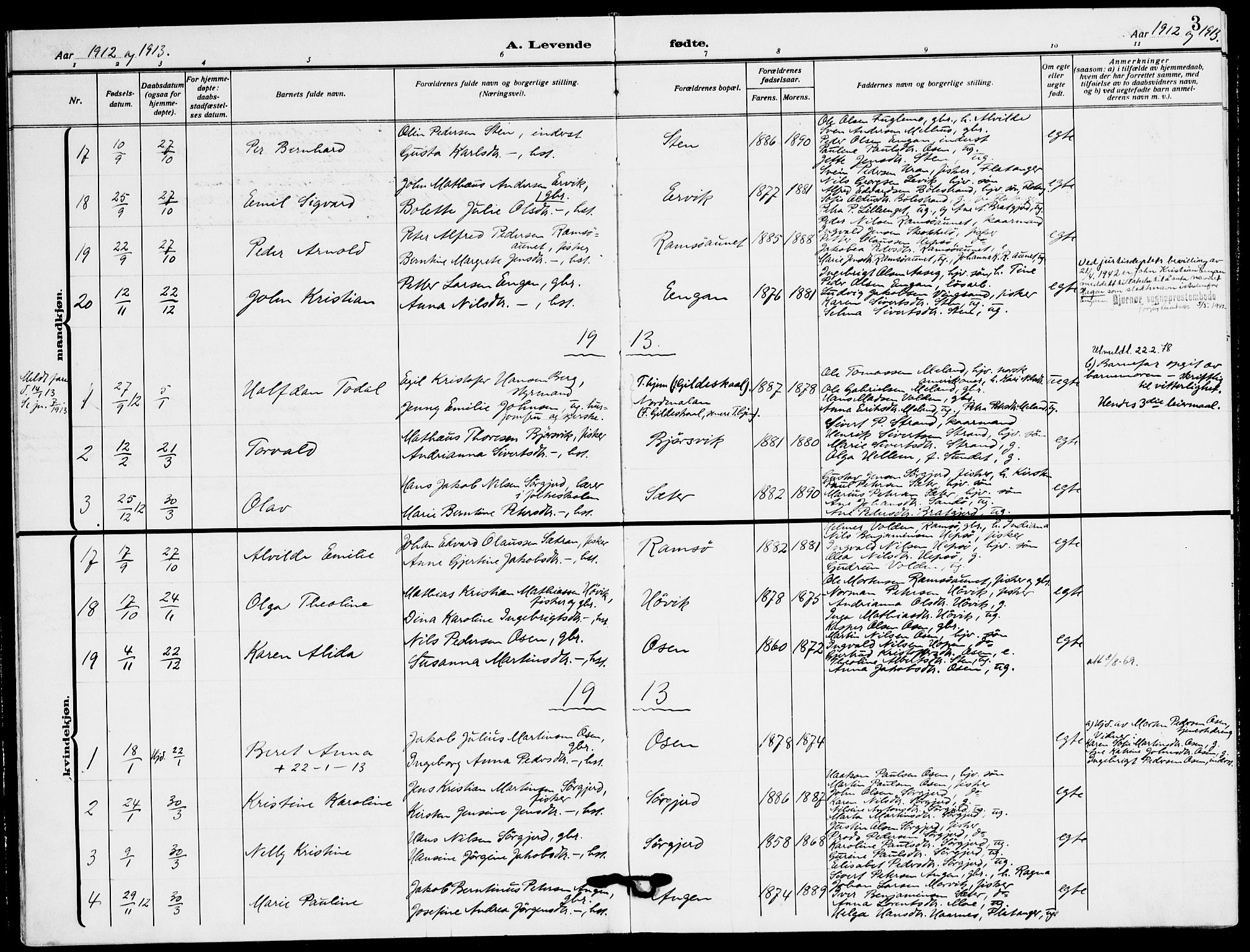 Ministerialprotokoller, klokkerbøker og fødselsregistre - Sør-Trøndelag, SAT/A-1456/658/L0724: Ministerialbok nr. 658A03, 1912-1924, s. 3