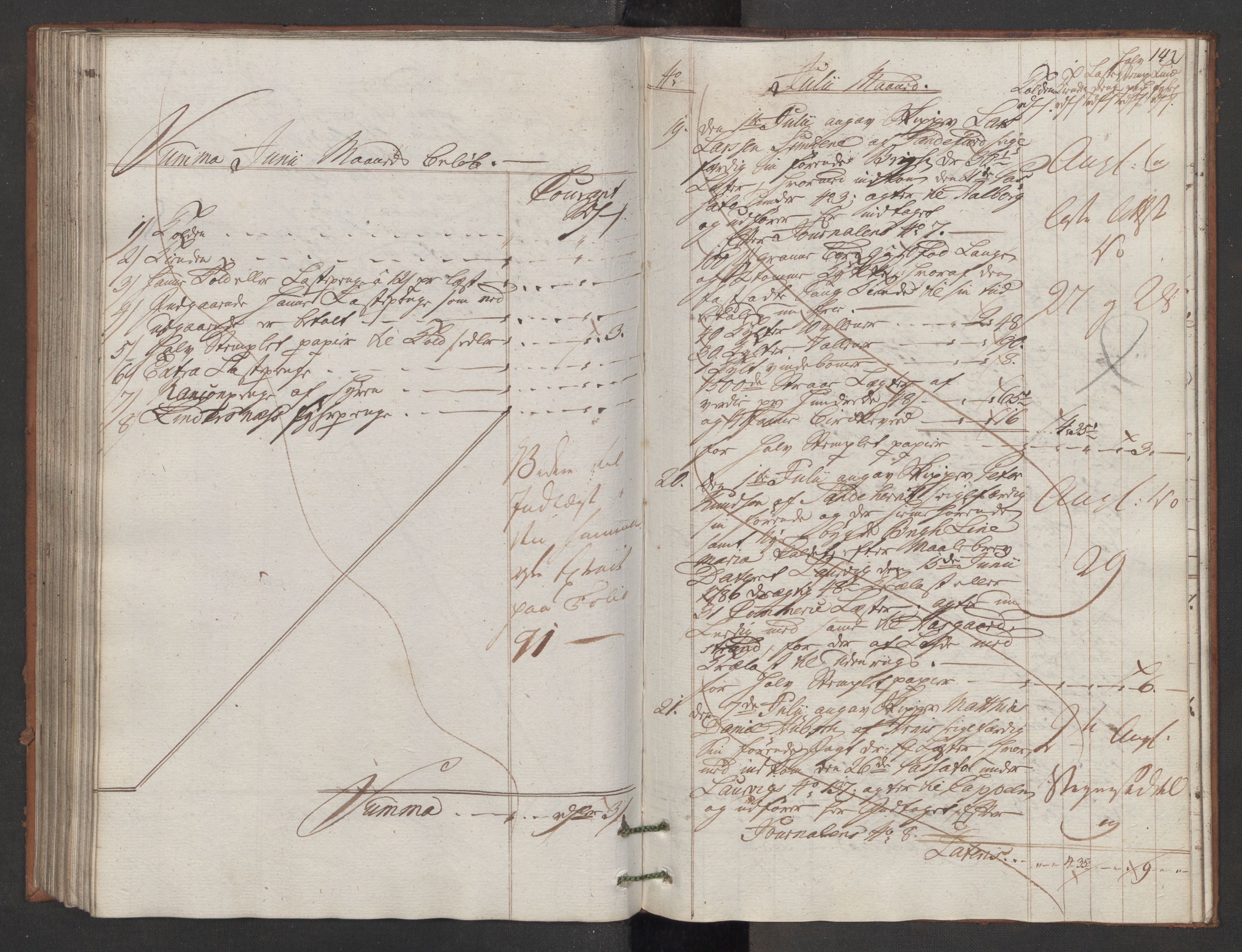 Generaltollkammeret, tollregnskaper, AV/RA-EA-5490/R11/L0087/0001: Tollregnskaper Larvik og Sandefjord / Utgående hovedtollbok, 1786, s. 141b-142a