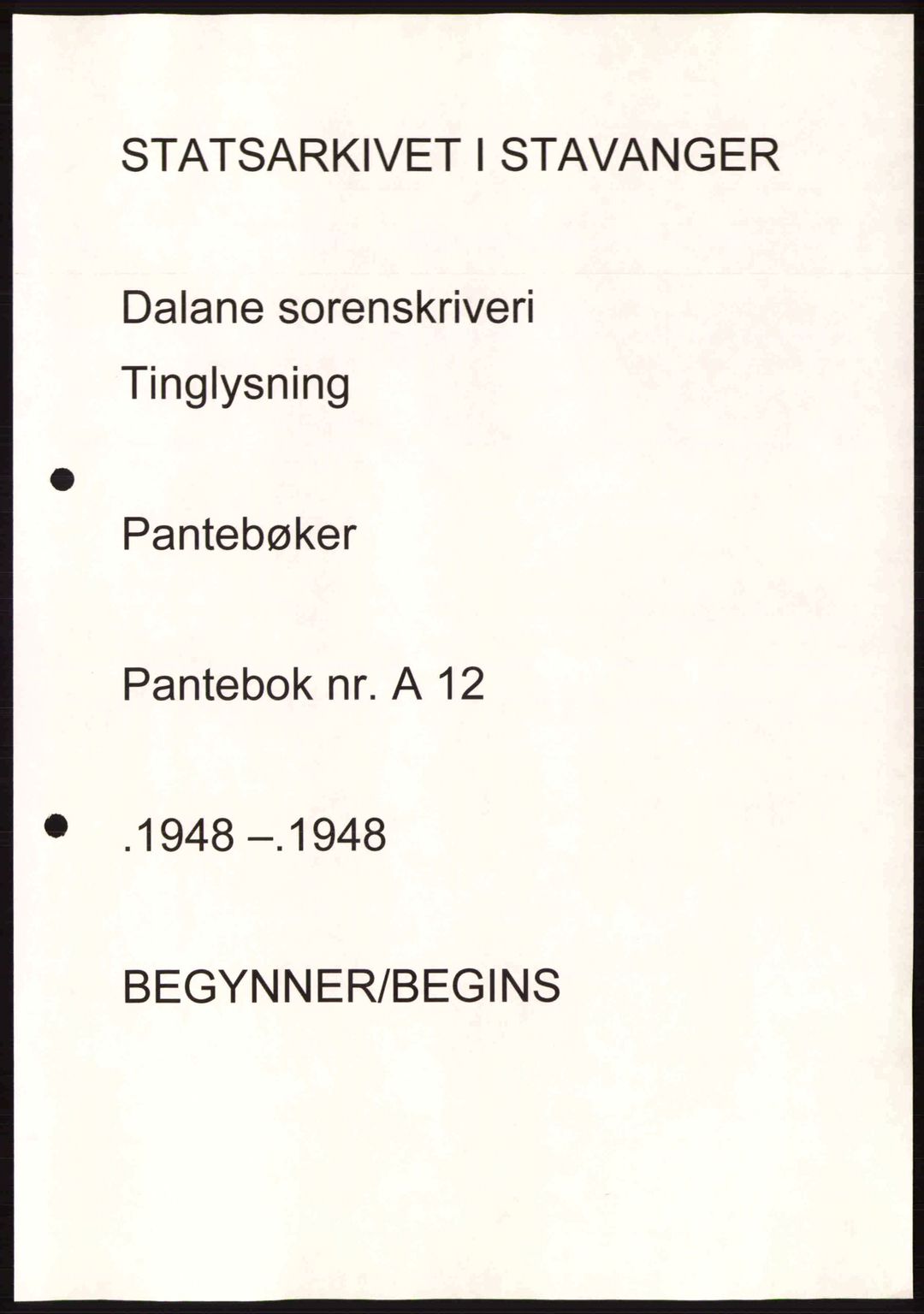 Dalane sorenskriveri, AV/SAST-A-100309/02/G/Gb/L0052: Pantebok nr. A12, 1948-1948