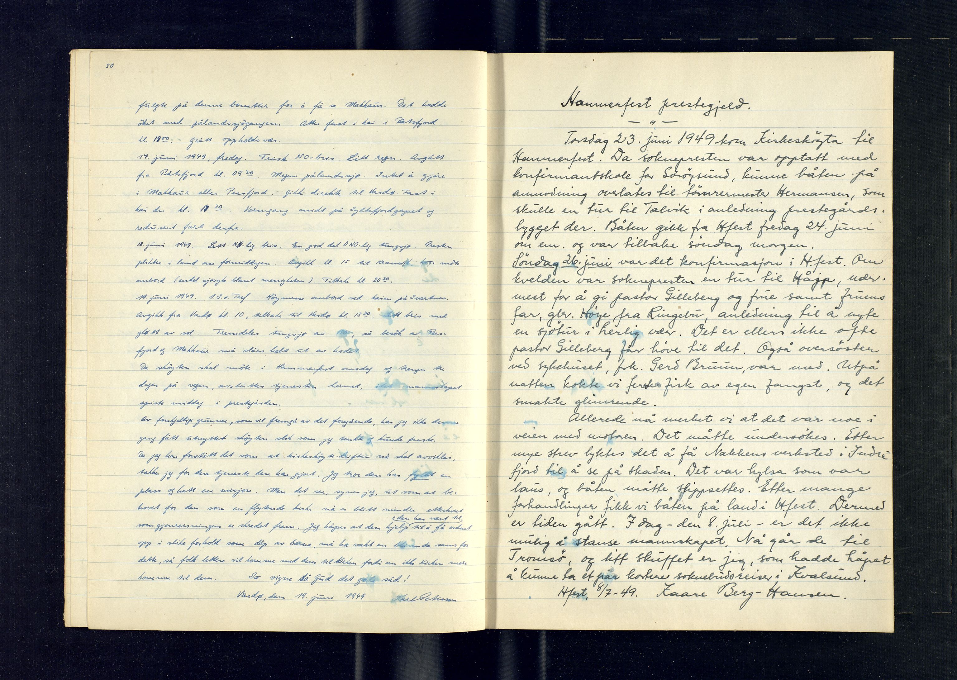 Biskopen i Nord-Hålogaland, AV/SATØ-S-1512/1/K/L0563/0002: Kirkeskøyta, presteskøytene / Journal for kirkeskøyta, 1949, s. 30-31