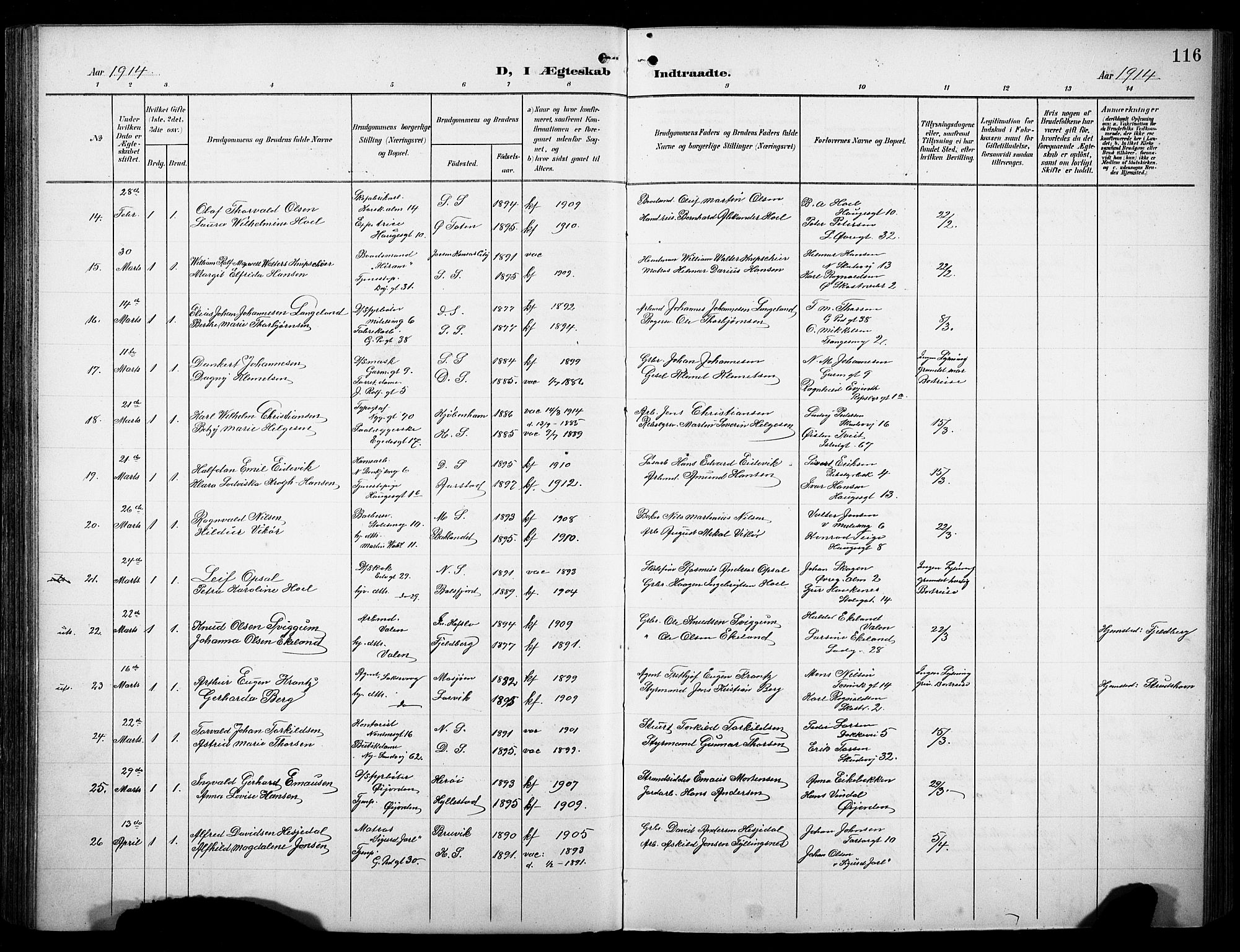 Sandviken Sokneprestembete, AV/SAB-A-77601/H/Hb/L0014: Klokkerbok nr. D 1, 1902-1929, s. 116