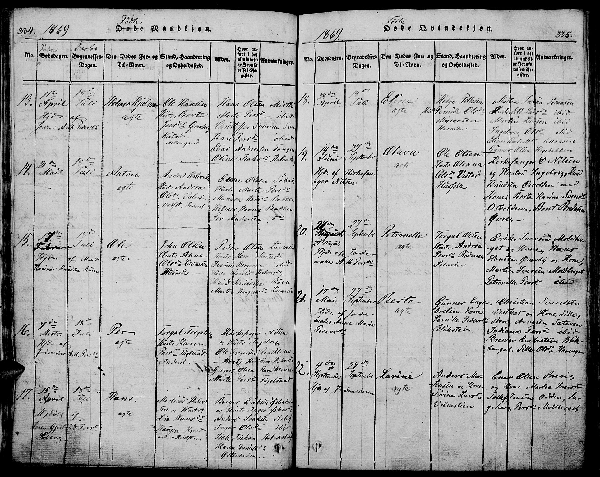 Trysil prestekontor, AV/SAH-PREST-046/H/Ha/Hab/L0005: Klokkerbok nr. 5, 1814-1877, s. 334-335