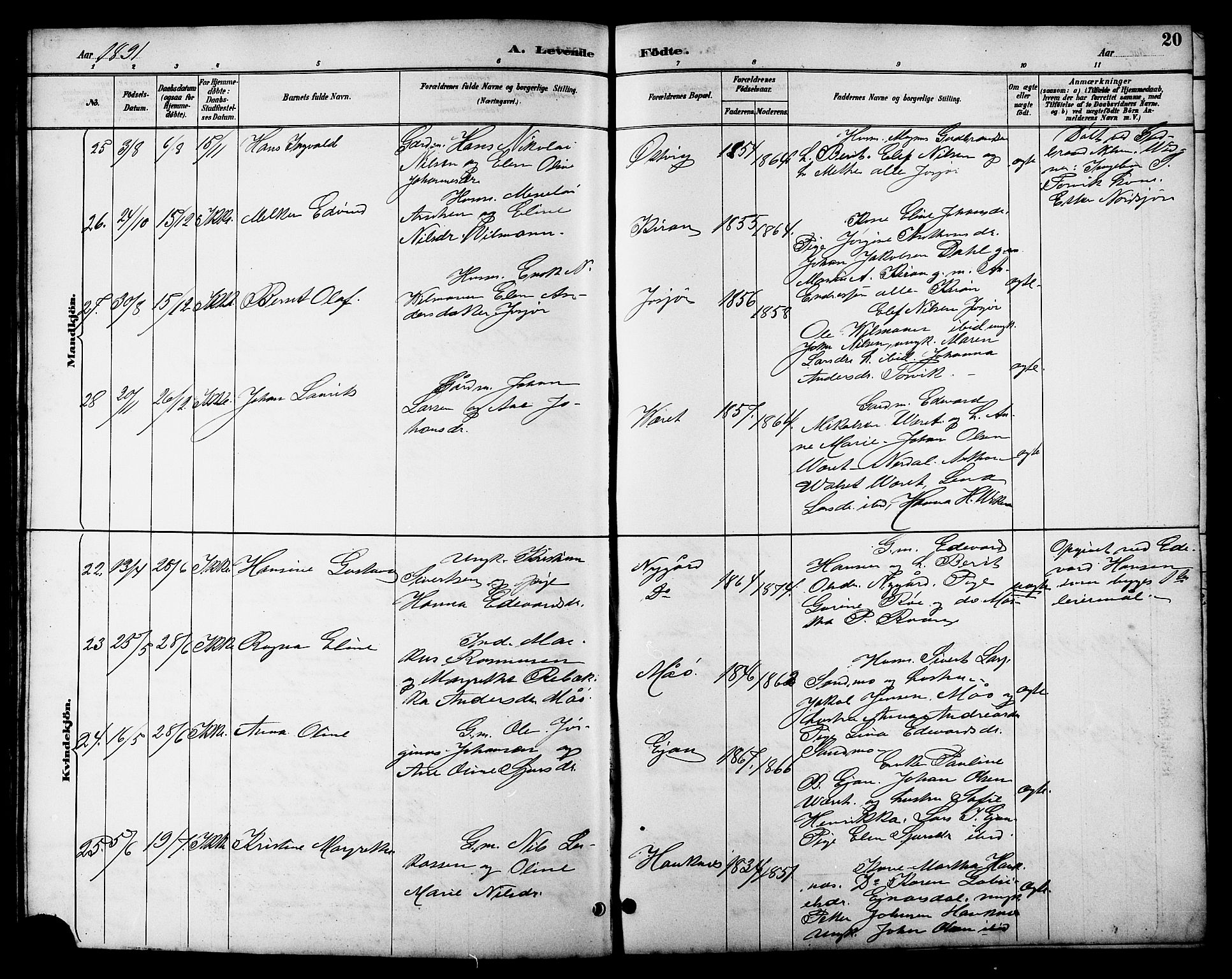 Ministerialprotokoller, klokkerbøker og fødselsregistre - Sør-Trøndelag, AV/SAT-A-1456/657/L0716: Klokkerbok nr. 657C03, 1889-1904, s. 20