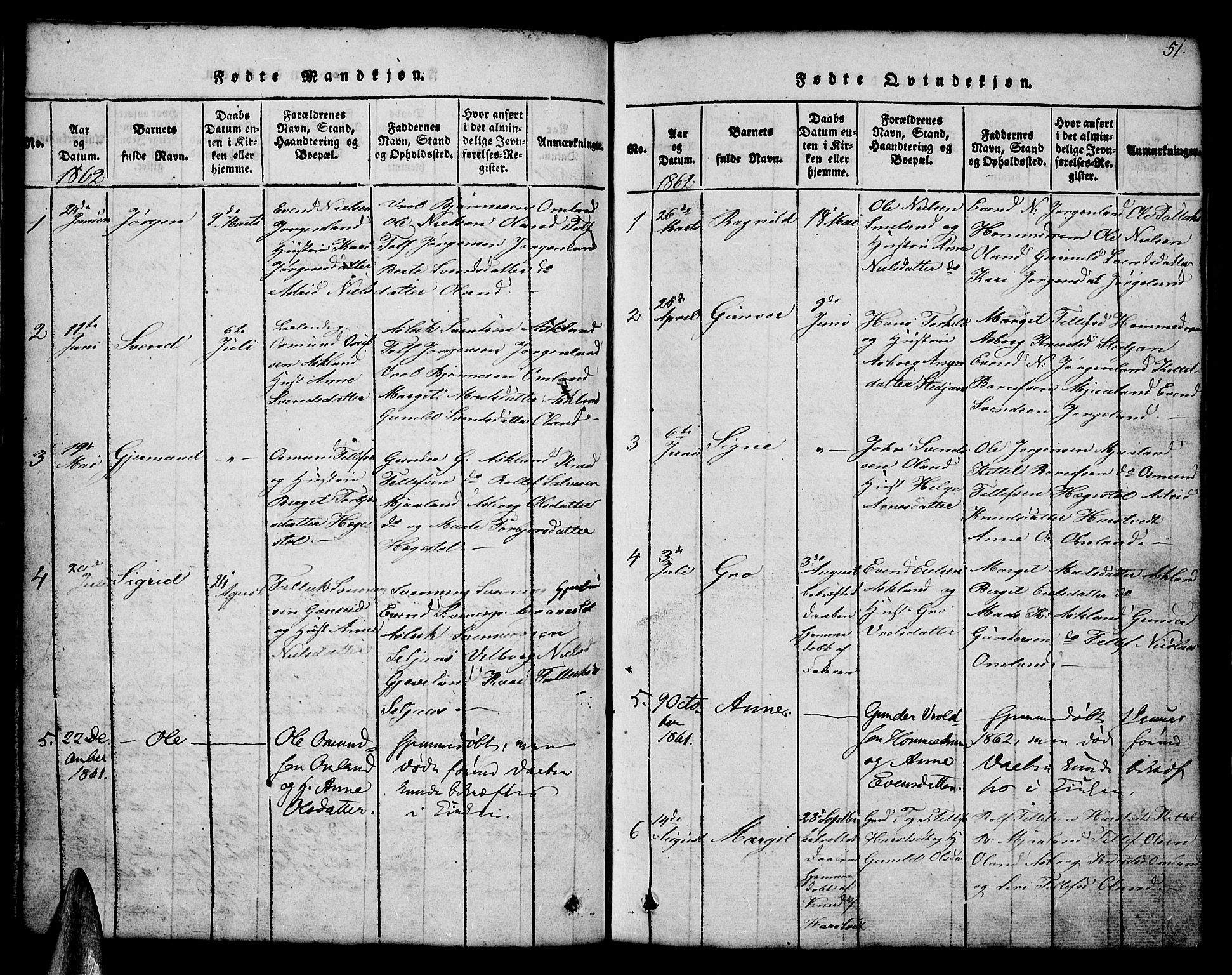 Åmli sokneprestkontor, SAK/1111-0050/F/Fb/Fba/L0001: Klokkerbok nr. B 1, 1816-1890, s. 51