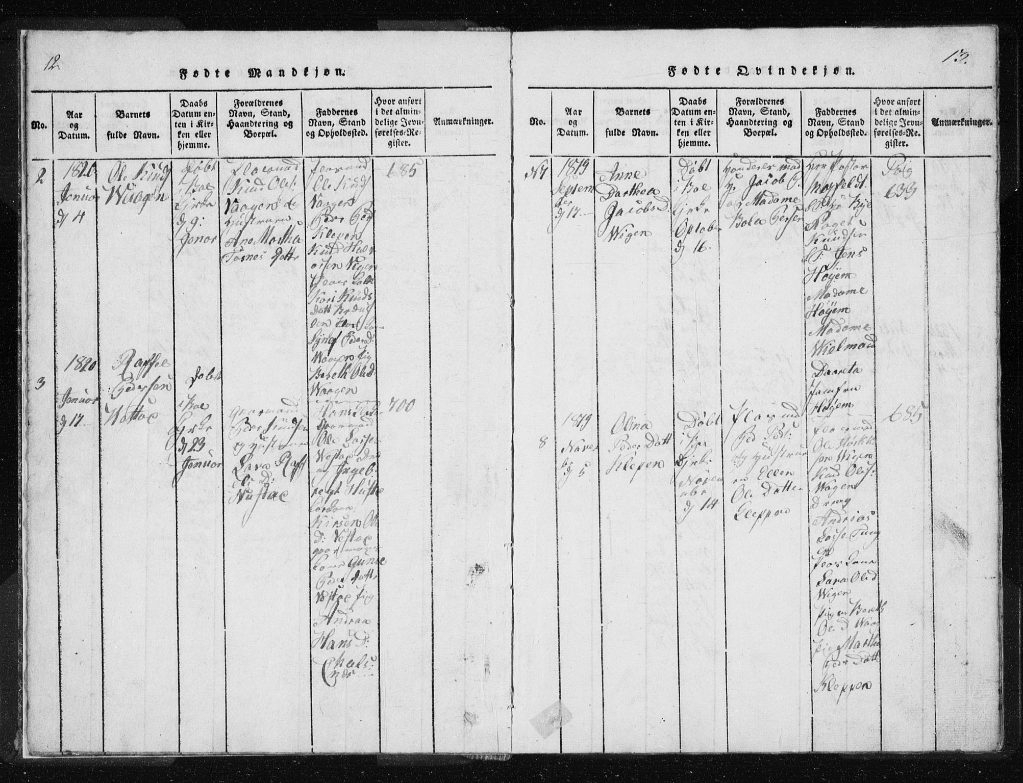 Ministerialprotokoller, klokkerbøker og fødselsregistre - Møre og Romsdal, SAT/A-1454/566/L0772: Klokkerbok nr. 566C01, 1818-1845, s. 12-13