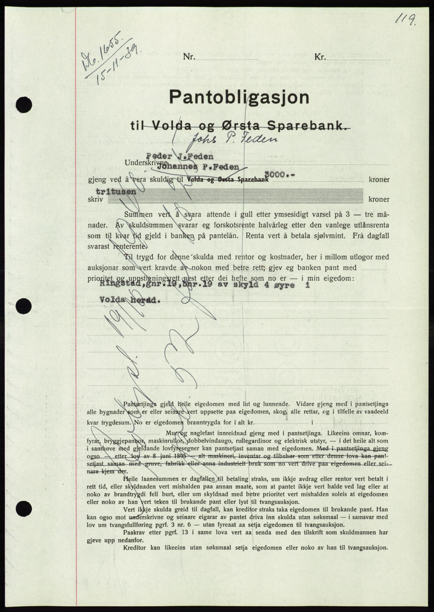 Søre Sunnmøre sorenskriveri, SAT/A-4122/1/2/2C/L0069: Pantebok nr. 63, 1939-1940, Dagboknr: 1655/1939