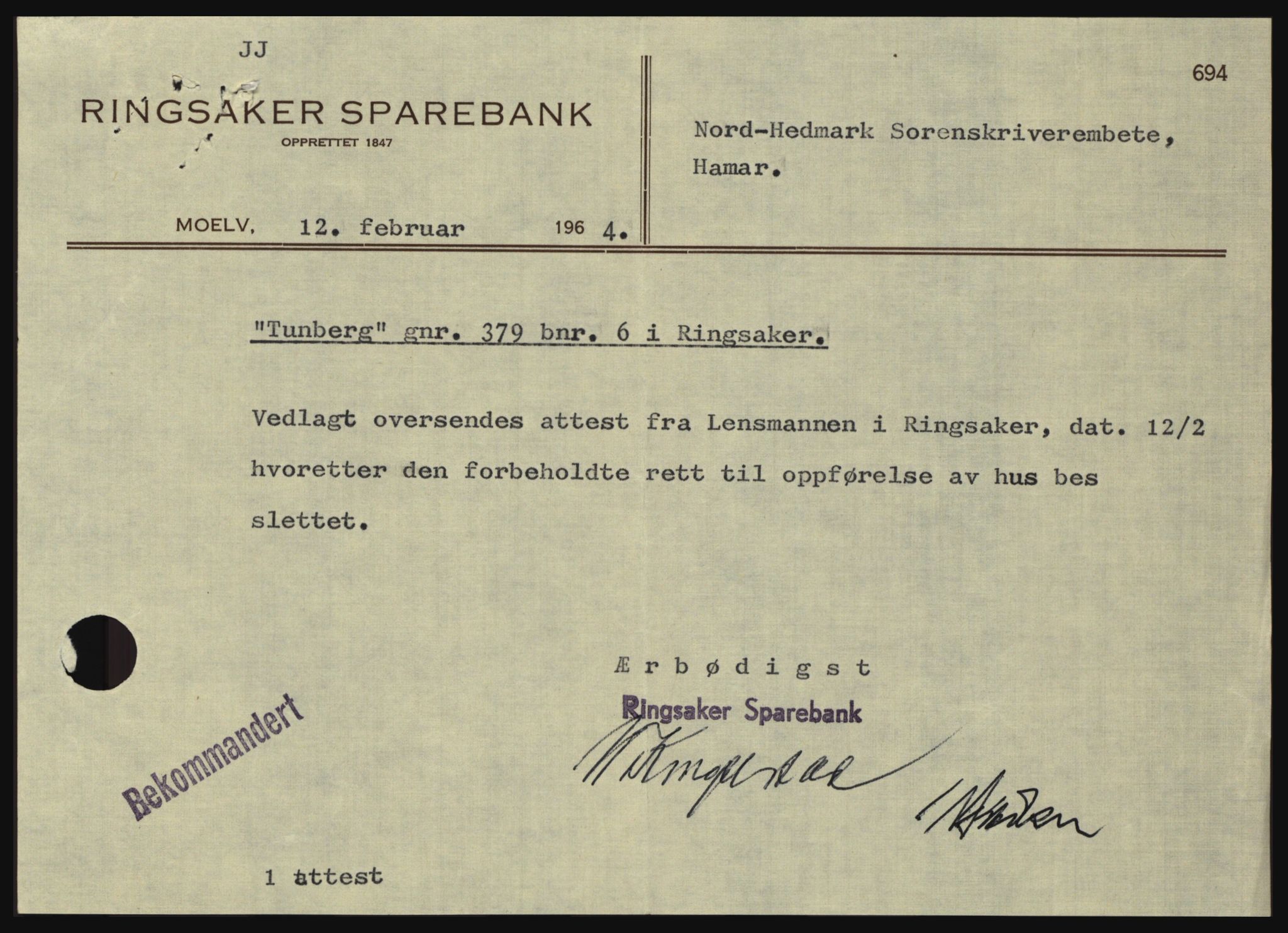 Nord-Hedmark sorenskriveri, SAH/TING-012/H/Hc/L0019: Pantebok nr. 19, 1963-1964, Dagboknr: 760/1964