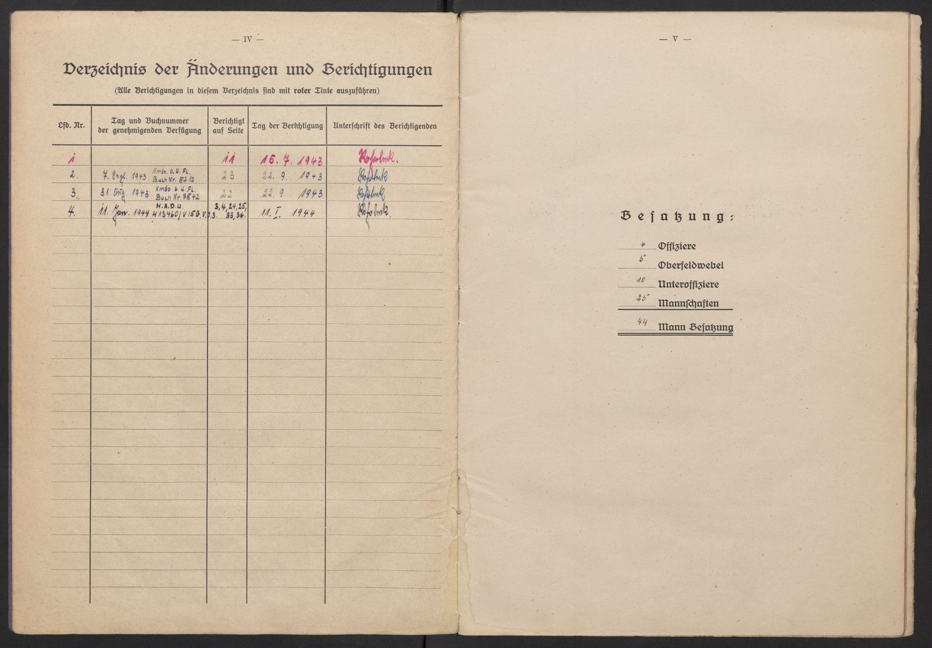 Kriegsmarine Norwegen, Unterseeboote, RA/RAFA-5082/F/L0003/0002: -- / Allgemeines Gerätesoll für Untersee-Boote Typ VII, "U-437" (122), 1943