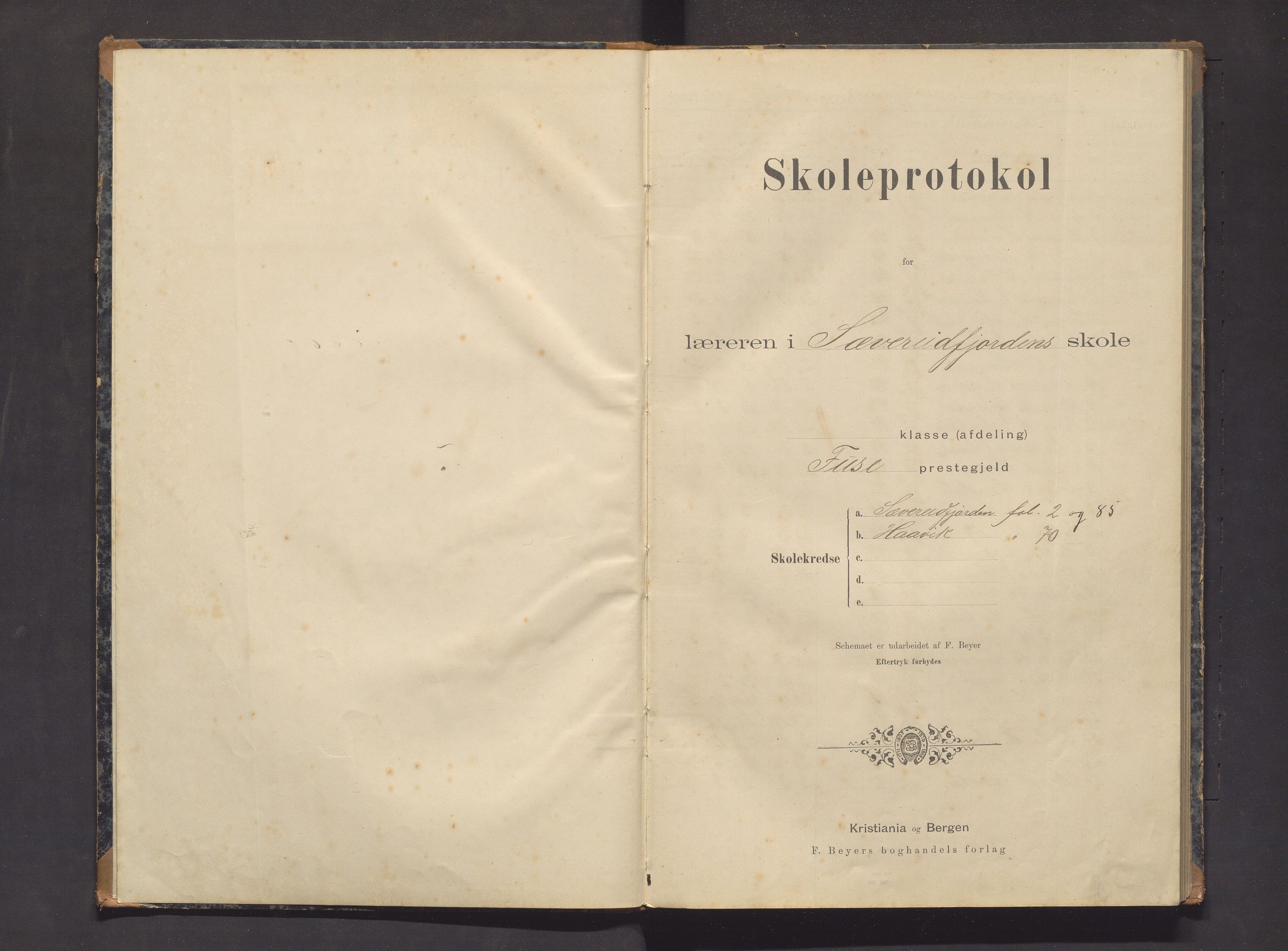 Strandvik kommune. Barneskulane, IKAH/1240-231/F/Fa/L0009: Skuleprotokoll for Sævareidfjorden og Håvik krinsar i Fuse Præstegjeld, 1895-1907