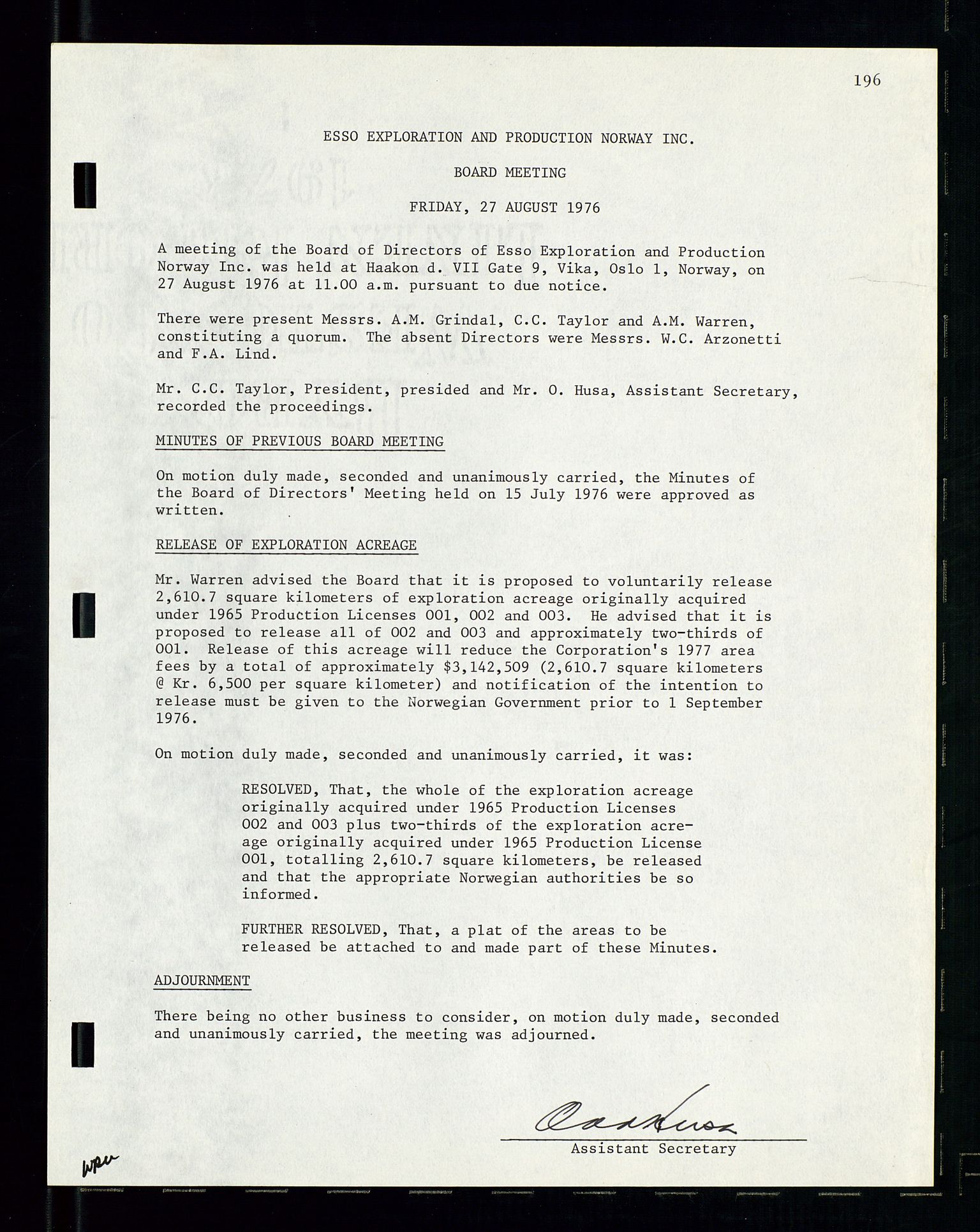 Pa 1512 - Esso Exploration and Production Norway Inc., AV/SAST-A-101917/A/Aa/L0001/0002: Styredokumenter / Corporate records, Board meeting minutes, Agreements, Stocholder meetings, 1975-1979, s. 47