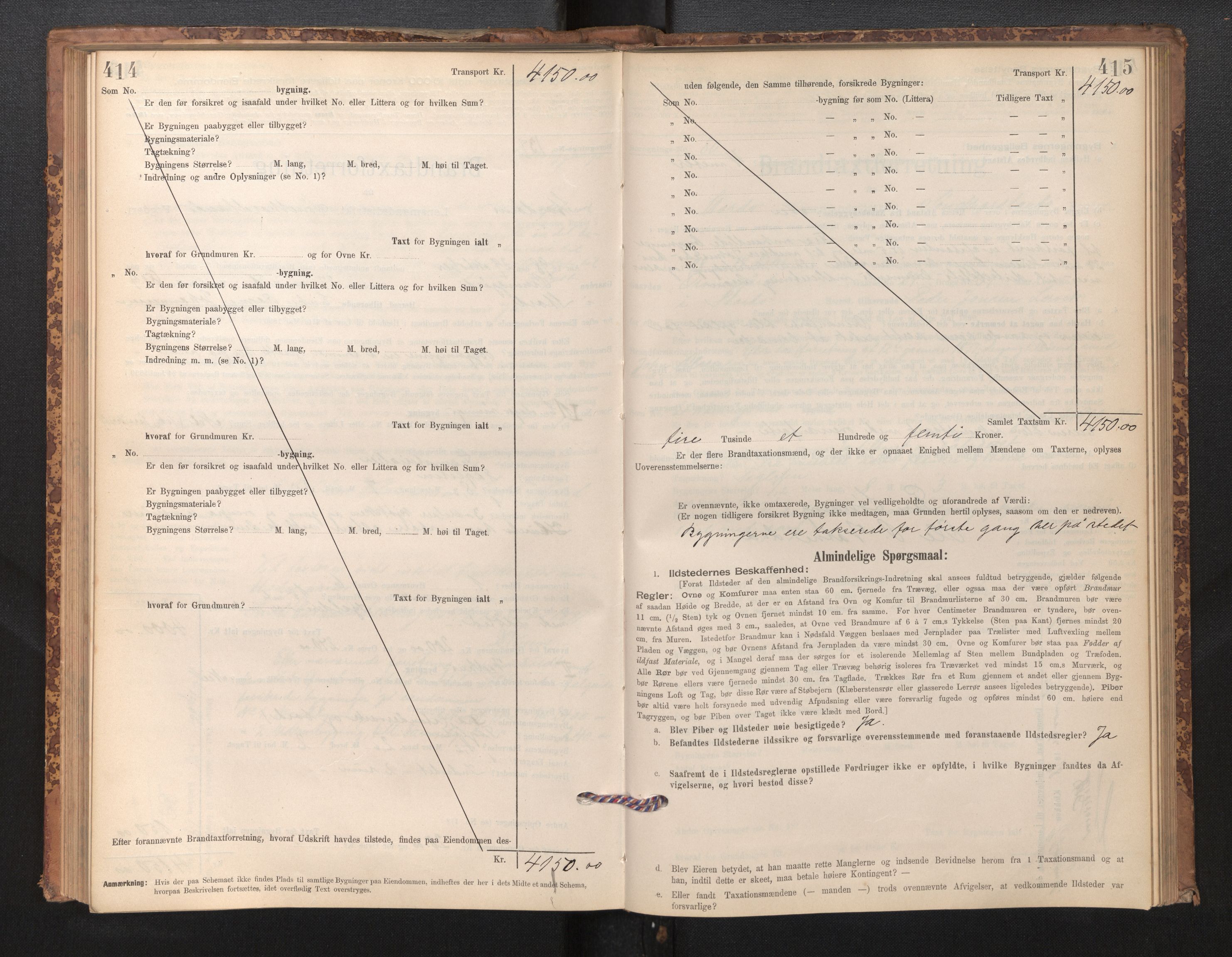 Lensmannen i Stord, SAB/A-35001/0012/L0002: Branntakstprotokoll, skjematakst, 1897-1922, s. 414-415