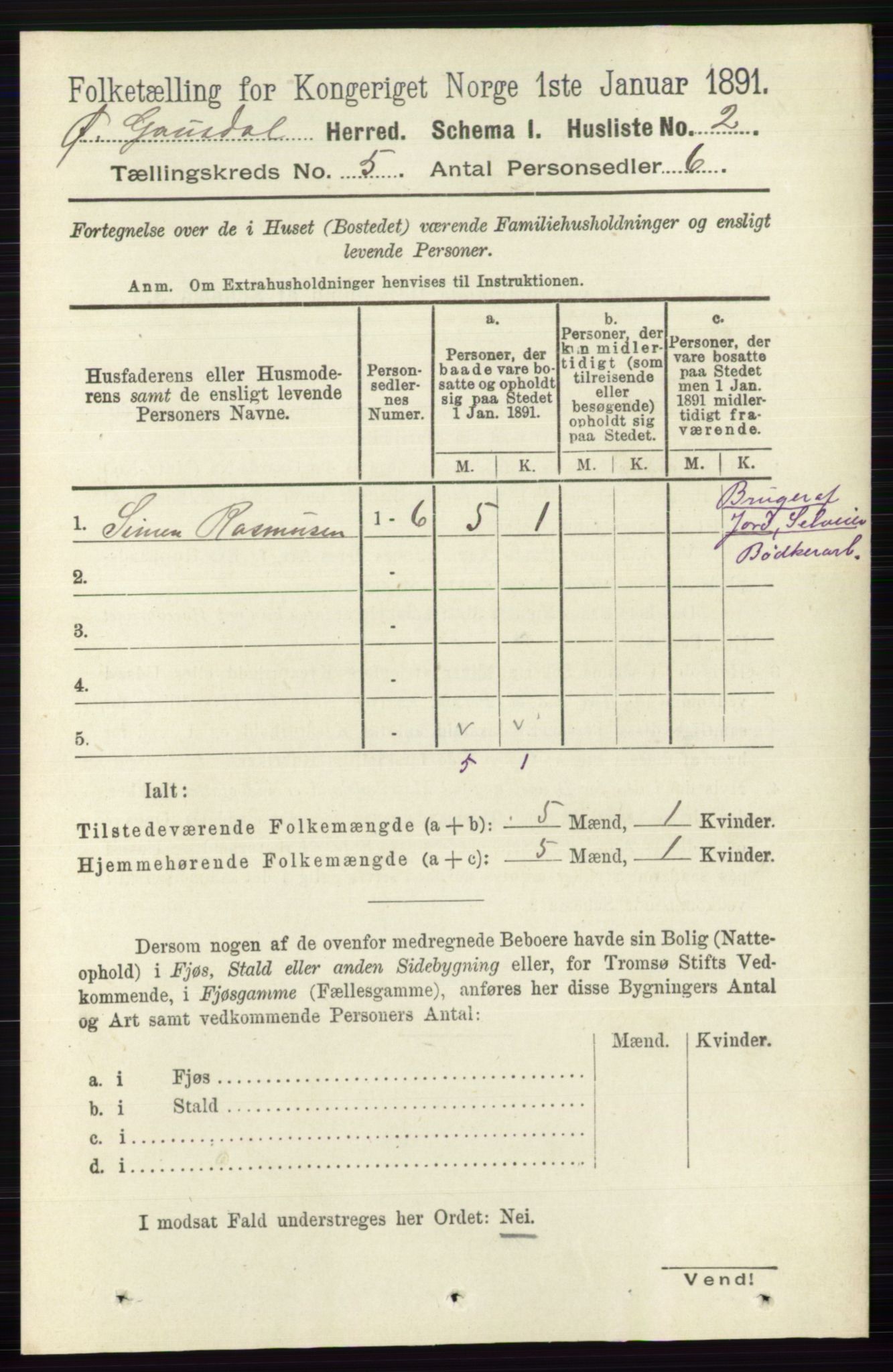 RA, Folketelling 1891 for 0522 Østre Gausdal herred, 1891, s. 2917