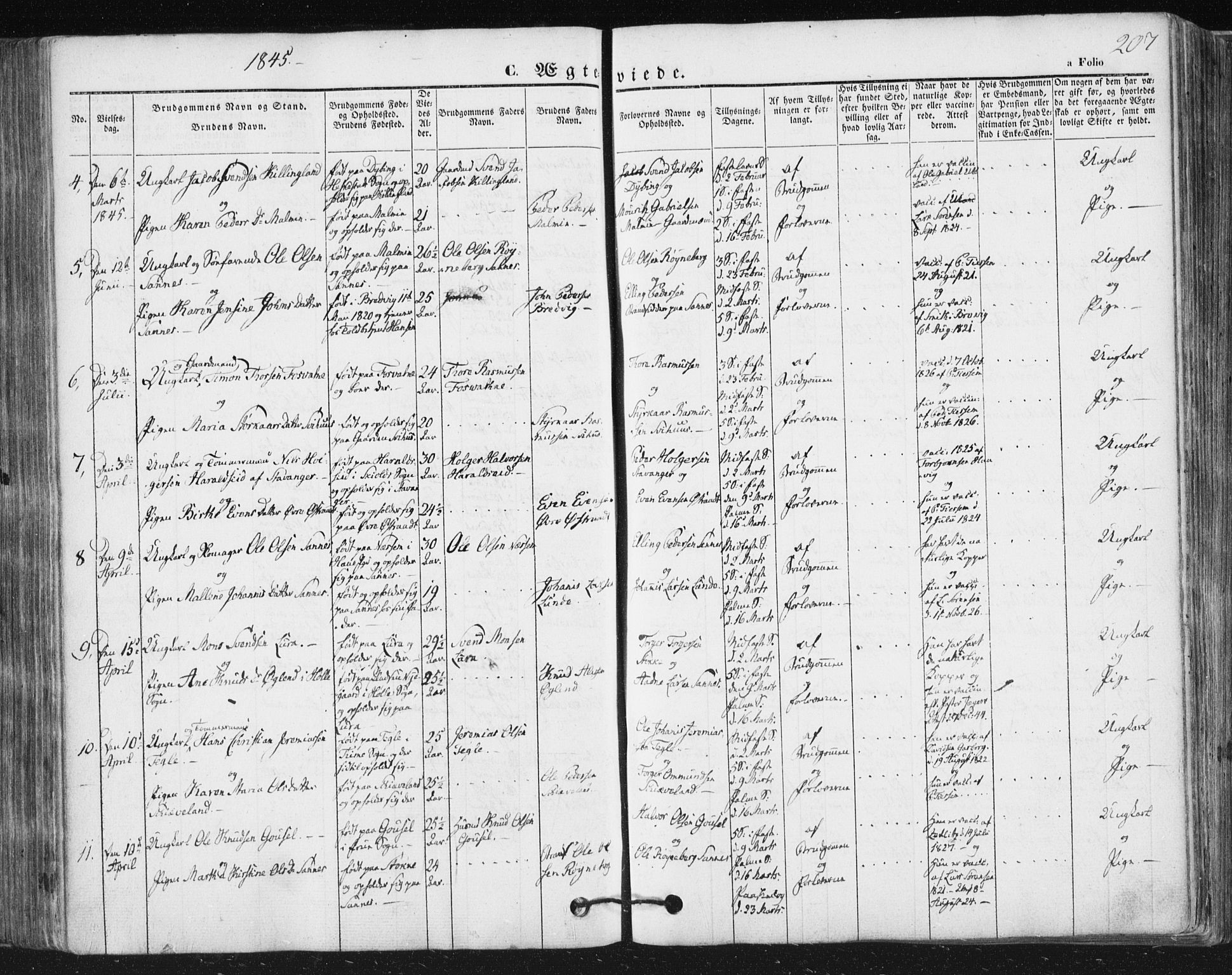 Høyland sokneprestkontor, AV/SAST-A-101799/001/30BA/L0008: Ministerialbok nr. A 8, 1841-1856, s. 207