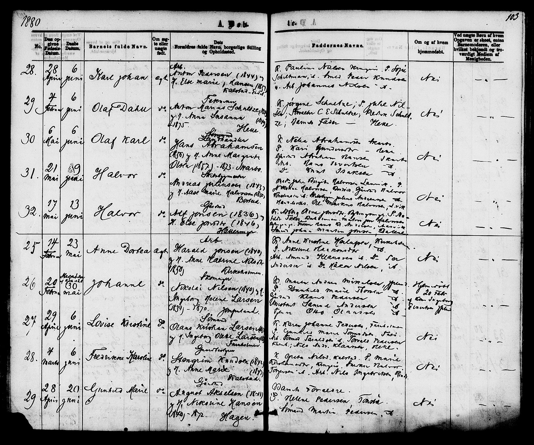 Skåtøy kirkebøker, AV/SAKO-A-304/F/Fa/L0001: Ministerialbok nr. I 1, 1874-1883, s. 103