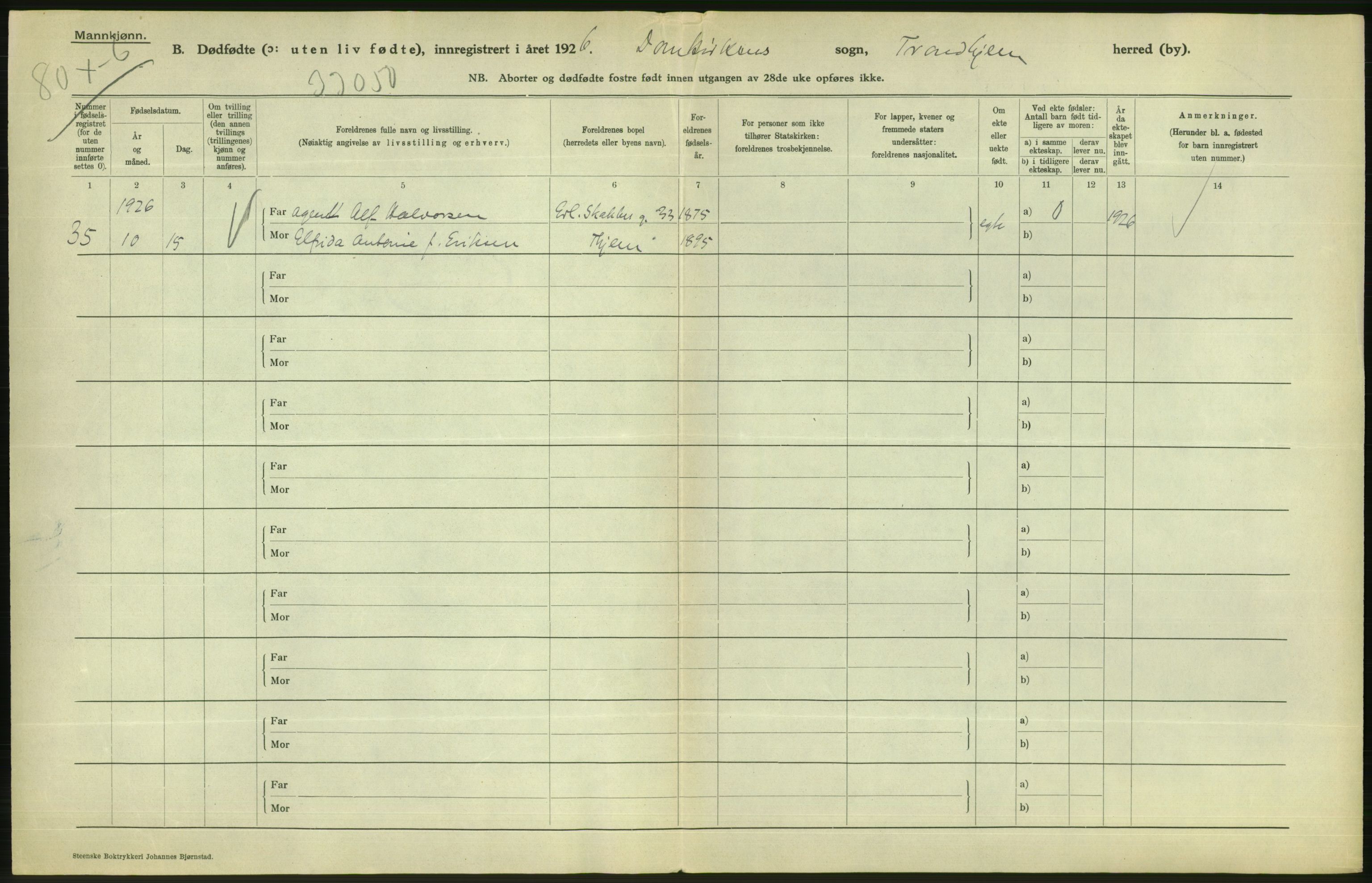 Statistisk sentralbyrå, Sosiodemografiske emner, Befolkning, RA/S-2228/D/Df/Dfc/Dfcf/L0036: Trondheim: Levendefødte menn og kvinner, gifte, døde, dødfødte., 1926, s. 820